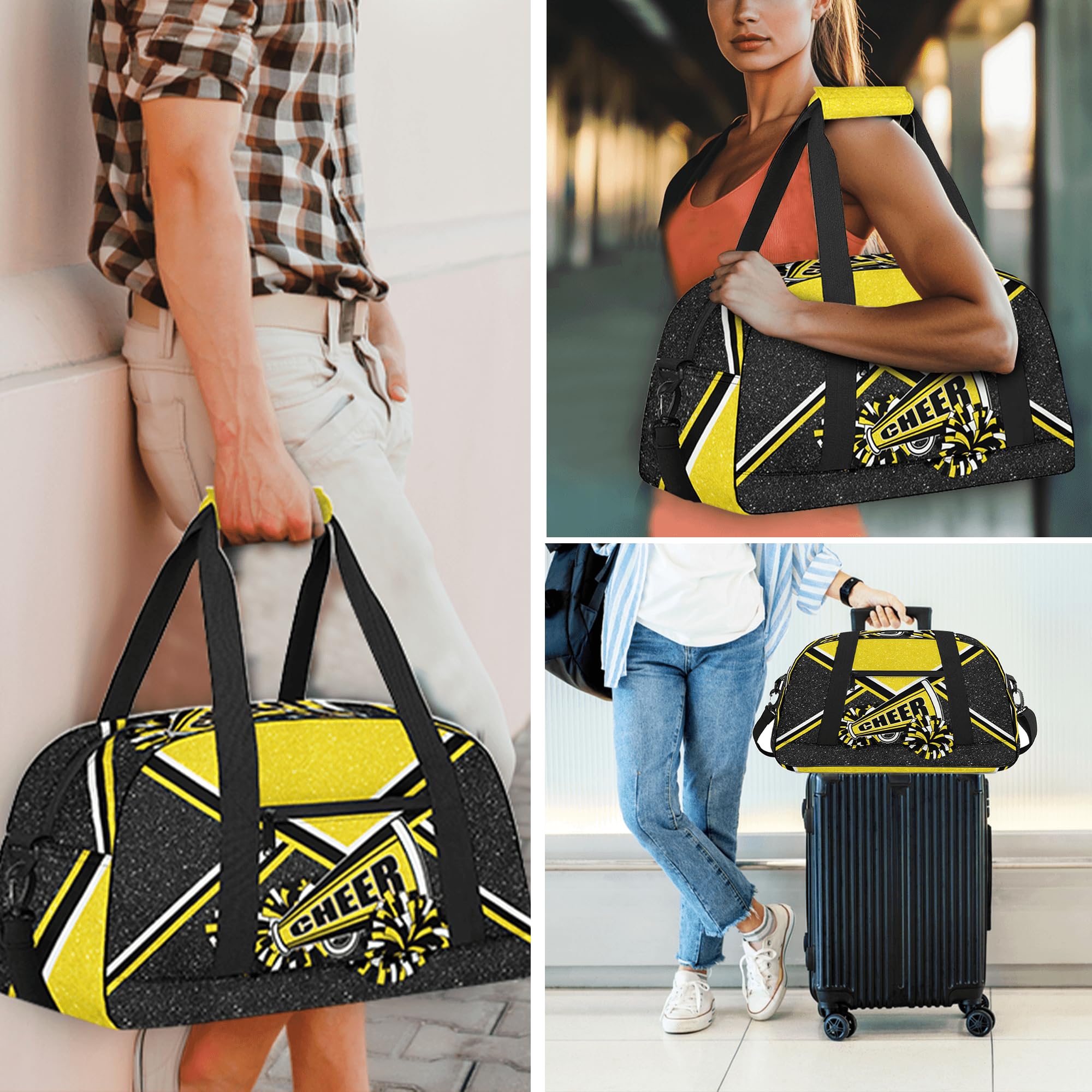 Cheerleader Gym Bag for Women - Large Cheerleading Duffle Bag with Shoe Compartment, Waterproof Travel Weekender Overnight Bag for Sports & Dance (Gold) - Perfect for Competitions, Gyms & Team Travel