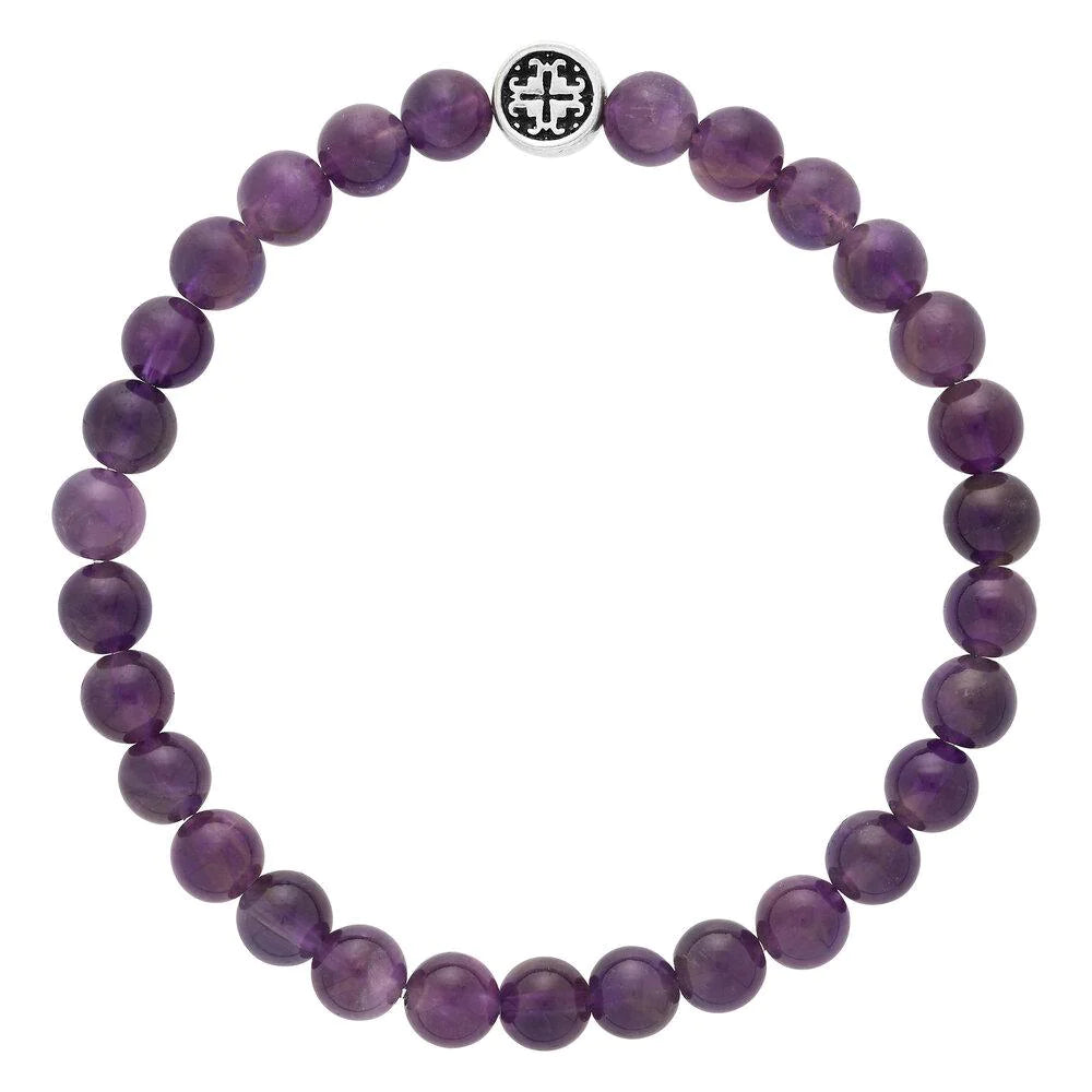 Natural Amethyst Gemstone Bracelet with Mala Beads & Mantra Engraving - Spiritual Healing, Meditation & Yoga Accessory