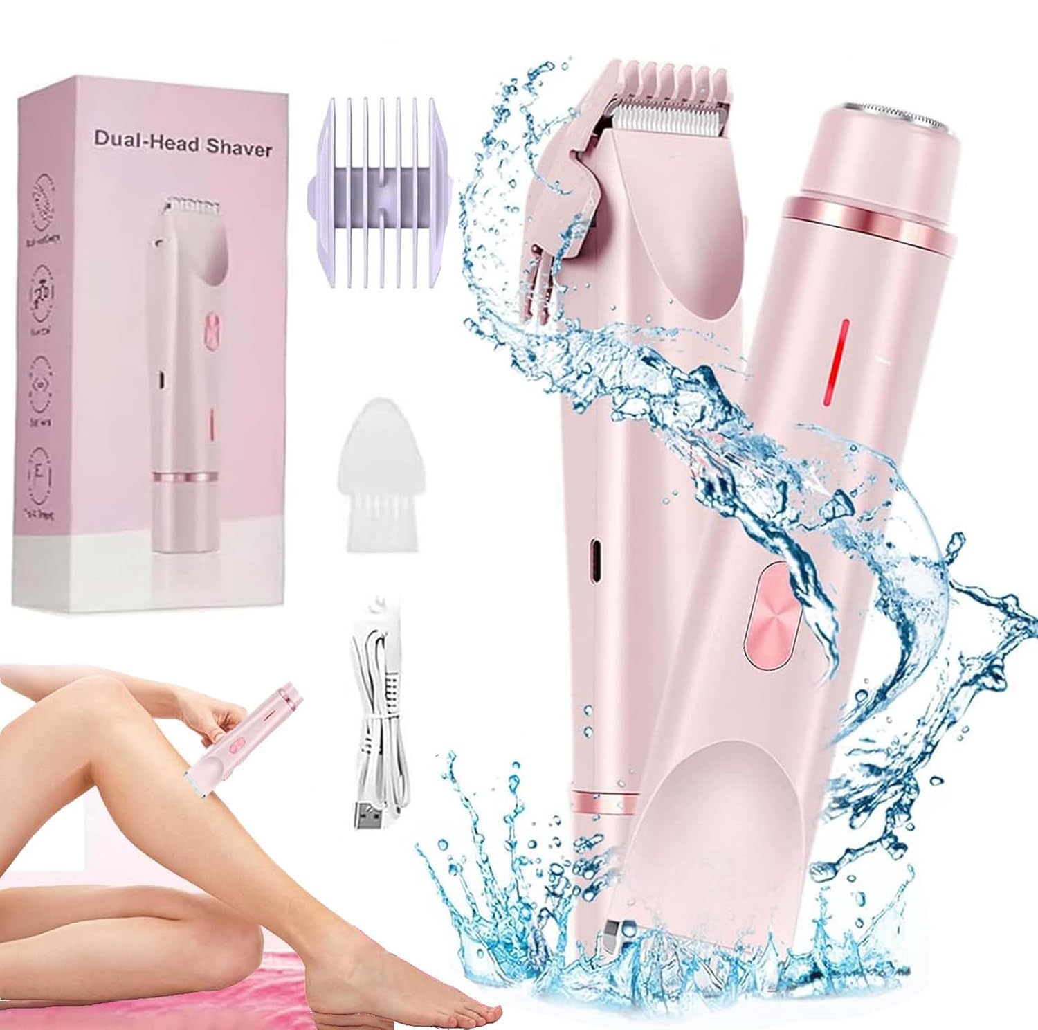 2025 ReShine Women's Electric Shaver & Hair Trimmer - Dual Head Pink Shaver for Smooth Shaving & Precise Trimming - Perfect for Legs, Bikini Line & Underarms at Home or Travel