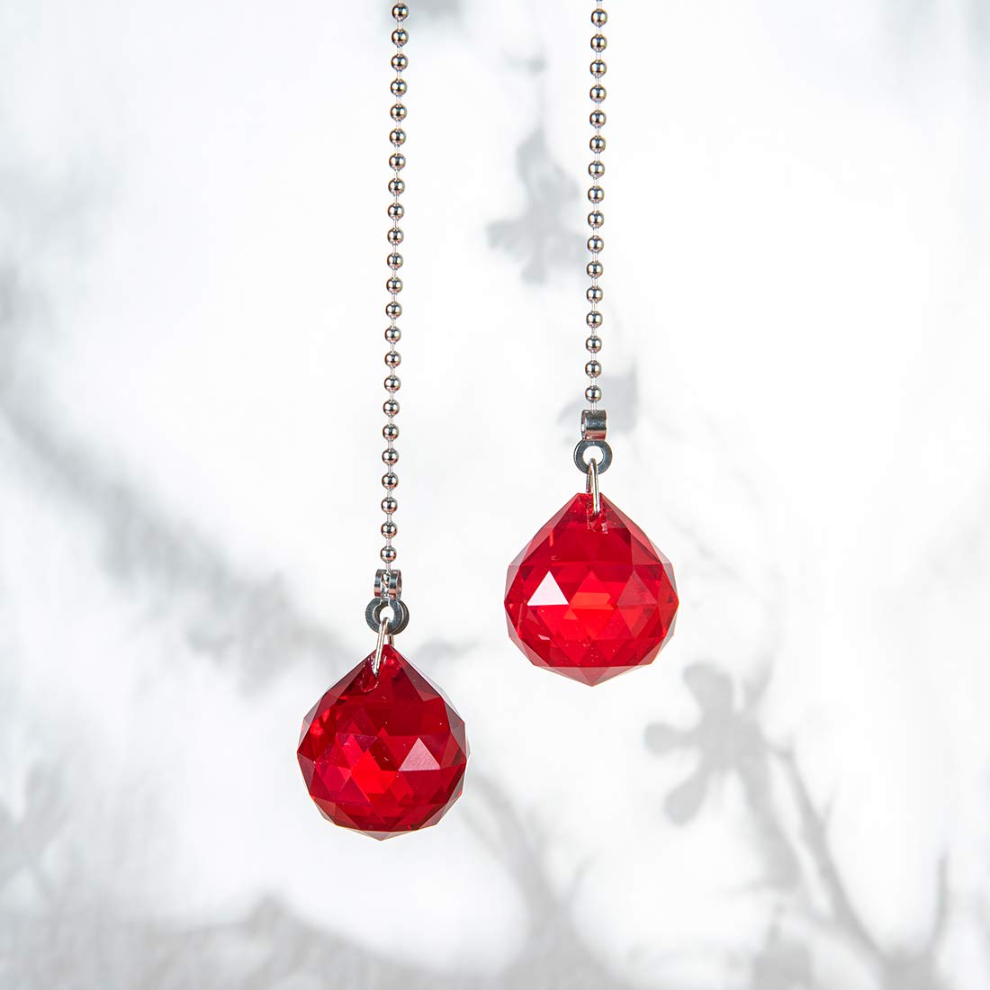 2-Pack 30mm Prism Ball Ceiling Fan Pull Chain with Decorative Light Bulb & Cord - Red | Replacement Pull Chain for Ceiling Fans | Perfect for Bedroom, Living Room & Home Decor