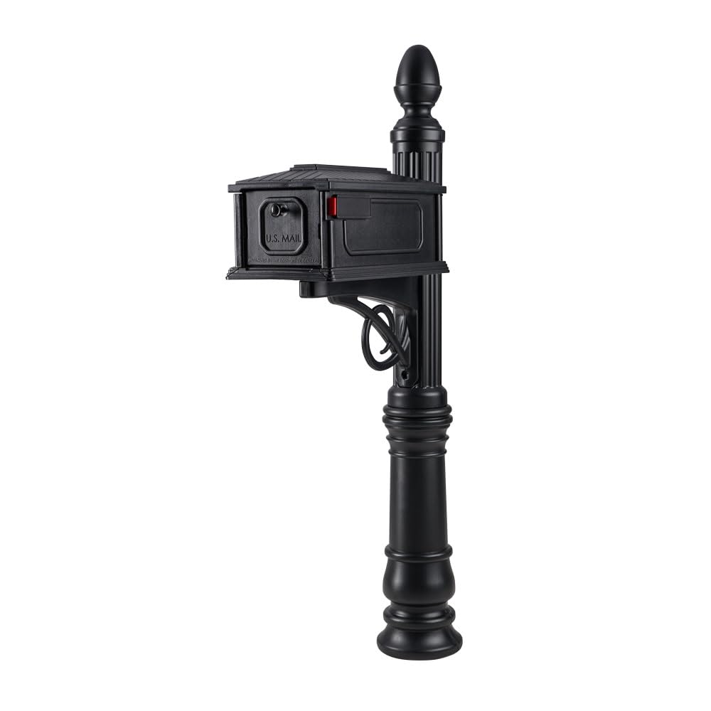 Stratford Plastic Mailbox and Post Kit - Medium Capacity Black Mailbox for Home & Office | Durable Outdoor Mailbox with Secure Lock | Perfect for Residential, Commercial & Rural Mail Delivery