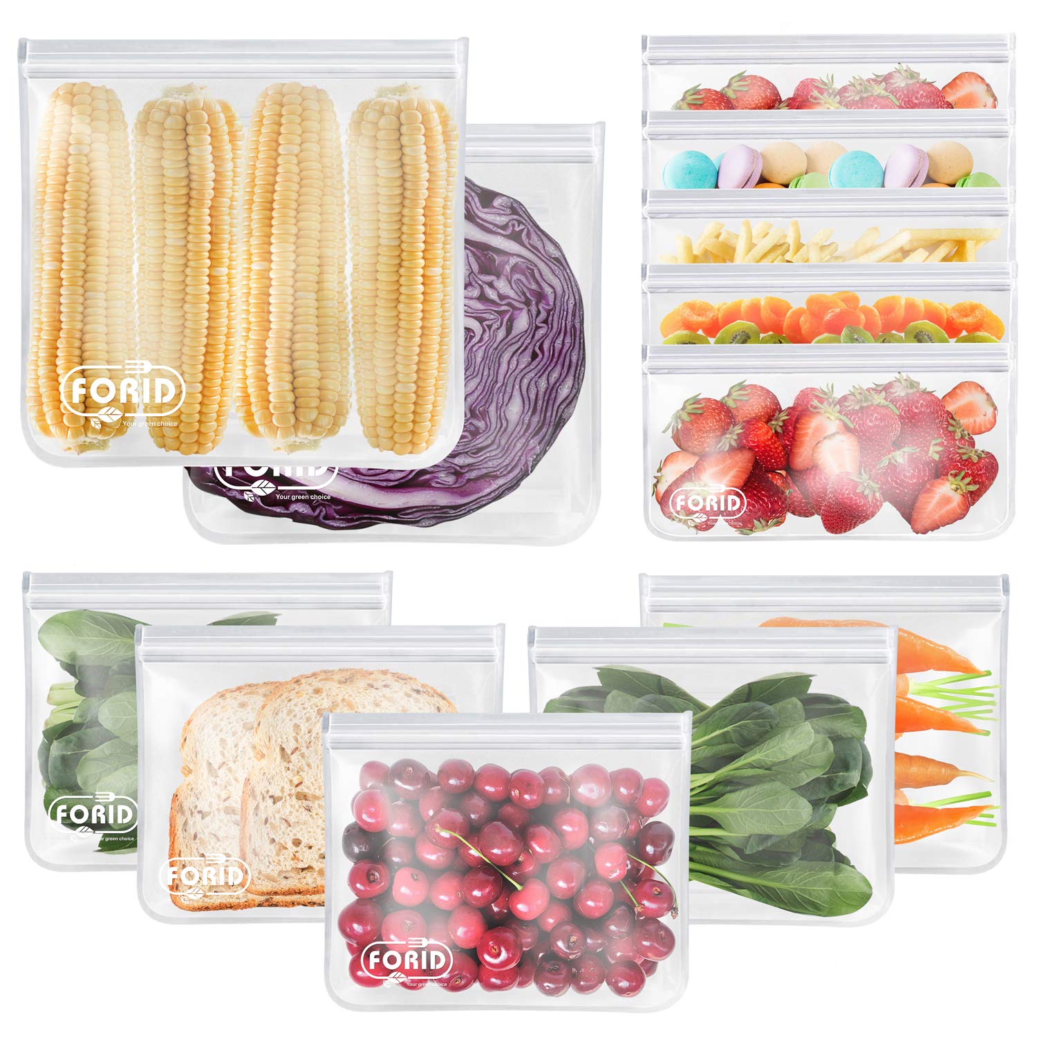 **Reusable Food Storage Bags 12-Pack - Extra Thick Freezer Bags (2 Gallon, 5 Sandwich & 5 Snack Bags) | FDA Approved, Leakproof & Eco-Friendly | Perfect for Meal Prep, Travel, School Lunch & Leftovers**
