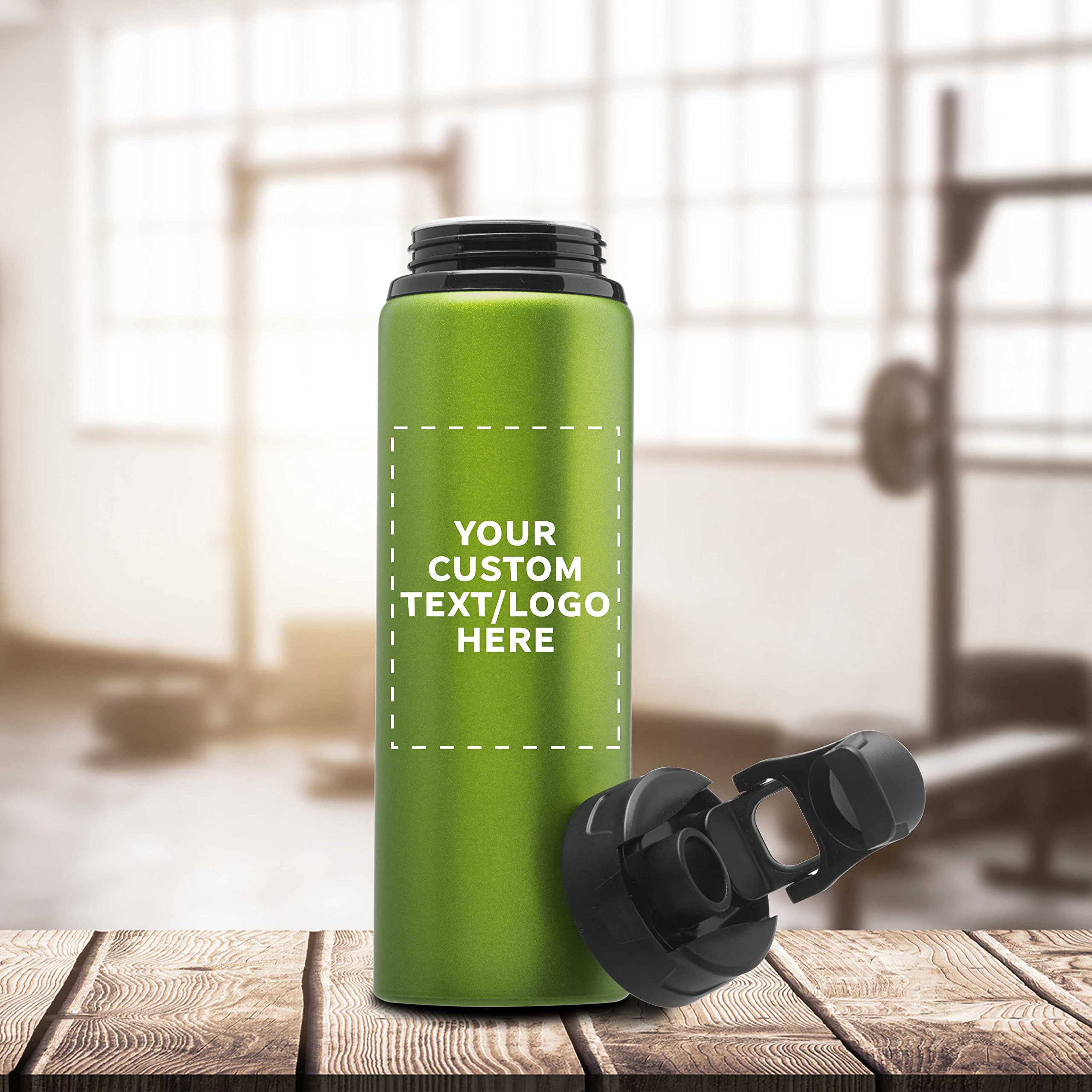 Custom 25oz Aluminum Water Bottles with Snap Lids - Bulk Pack of 50 Personalized Reusable Drinkware - Eco-Friendly Gym, Hiking, Cycling & School Accessories - Ideal for Sports, Outdoor Activities & Corporate Gifts - Green