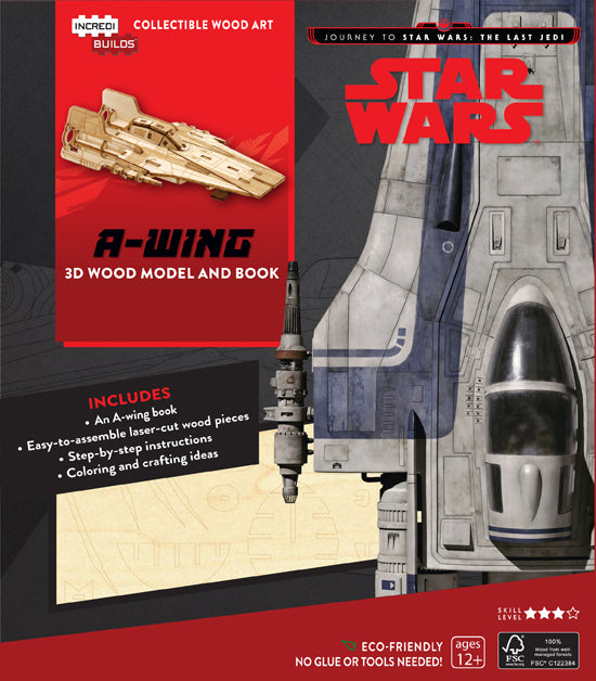 Star Wars The Last Jedi X-Wing 3D Wood Model Kit with Book – DIY Wooden Puzzle for Fans, Collectors & Gift Ideas – Perfect for Home Decor, Star Wars Parties & Movie Nights
