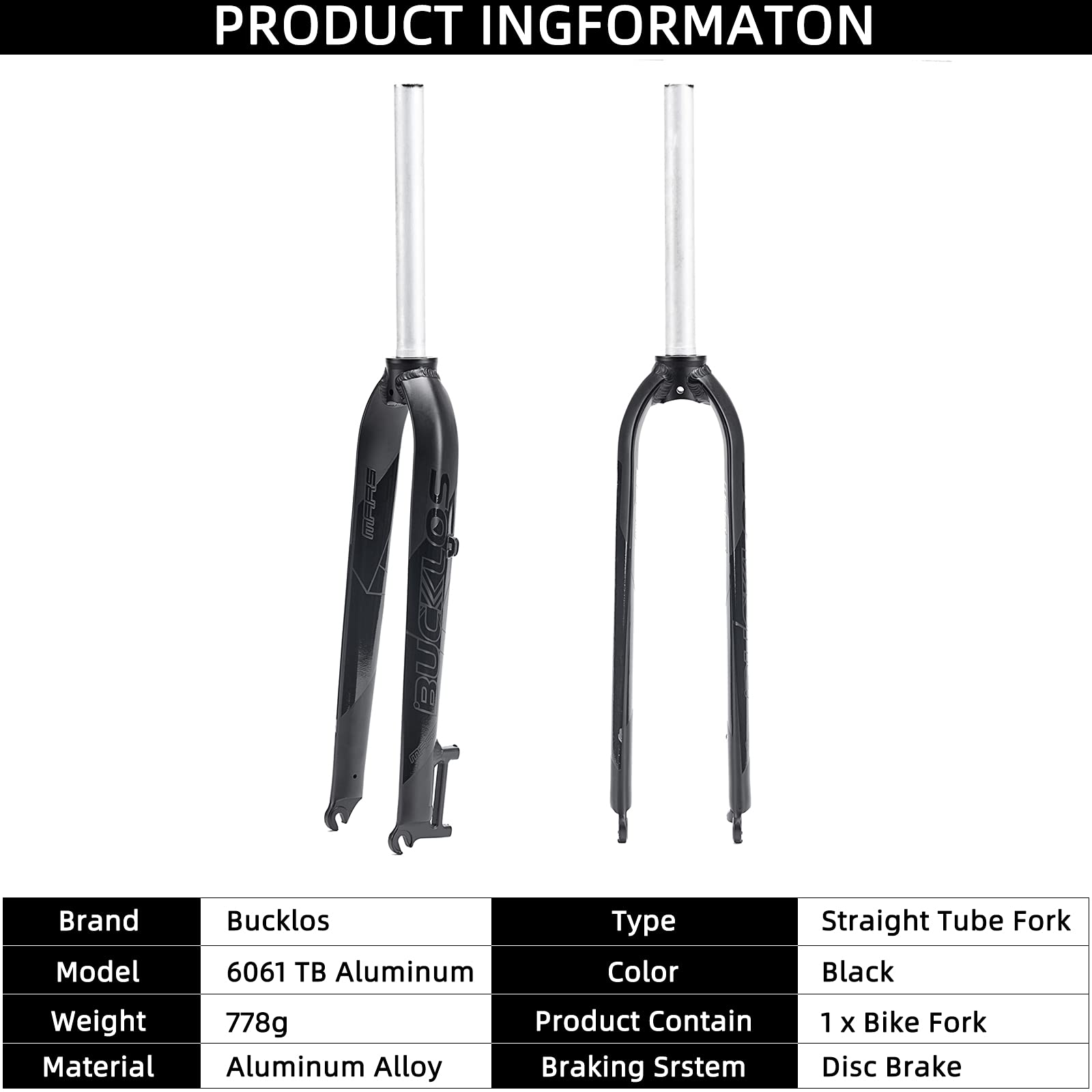 BUCKLOS 26/27.5/29 Inch Mountain Bike Rigid Forks - 1-1/8