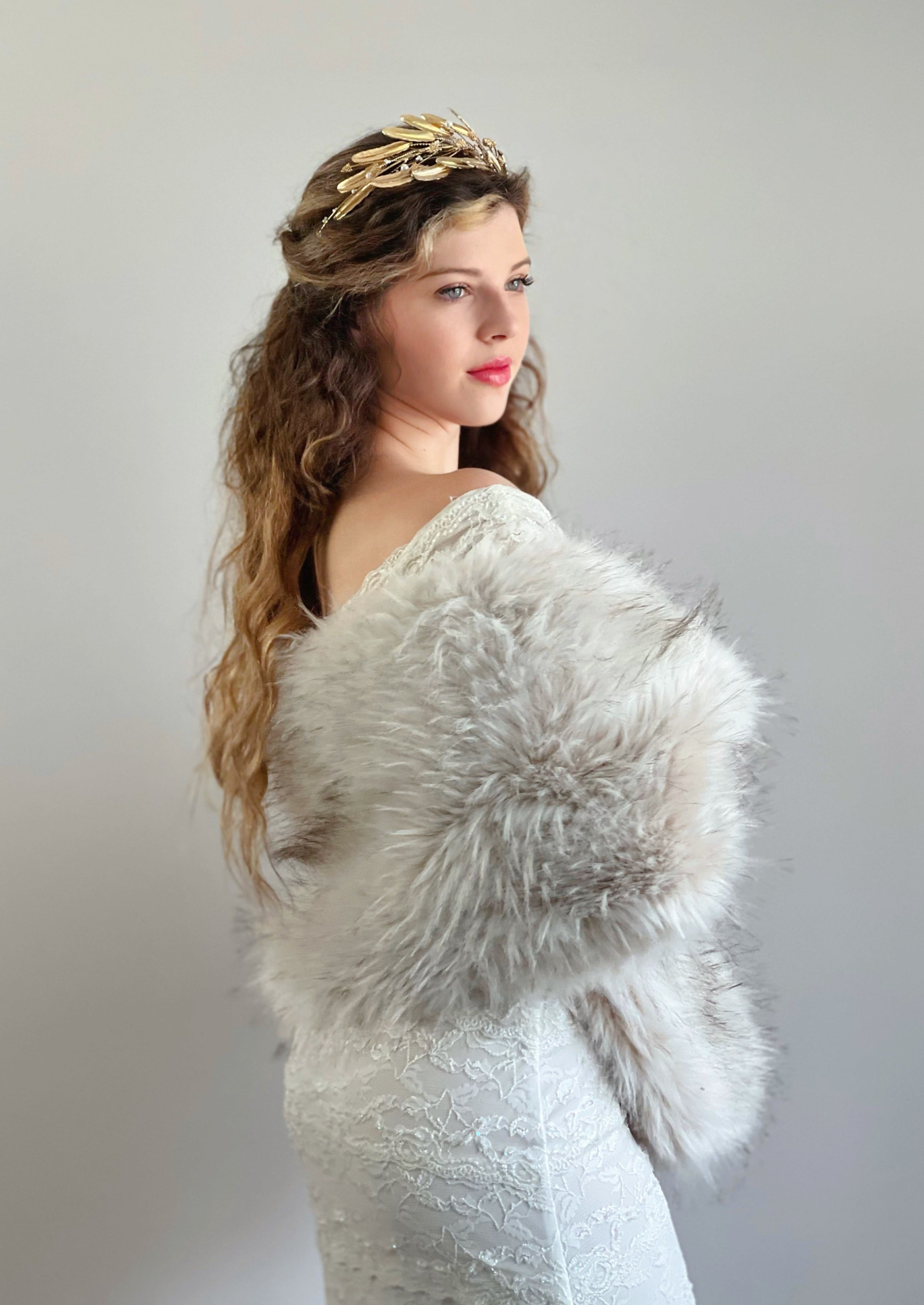 Lilian Blu02 Black-Tipped Blush Faux Fur Shawl - Elegant Winter Wrap for Women, Perfect for Parties, Weddings & Evening Events