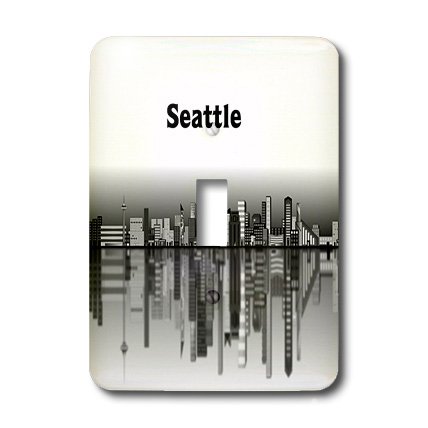 3D Rose Seattle Cartoon Cityscape Black and White Light Switch Cover - Decorative Wall Plate for Home, Office & Bedroom - Easy to Install & Durable