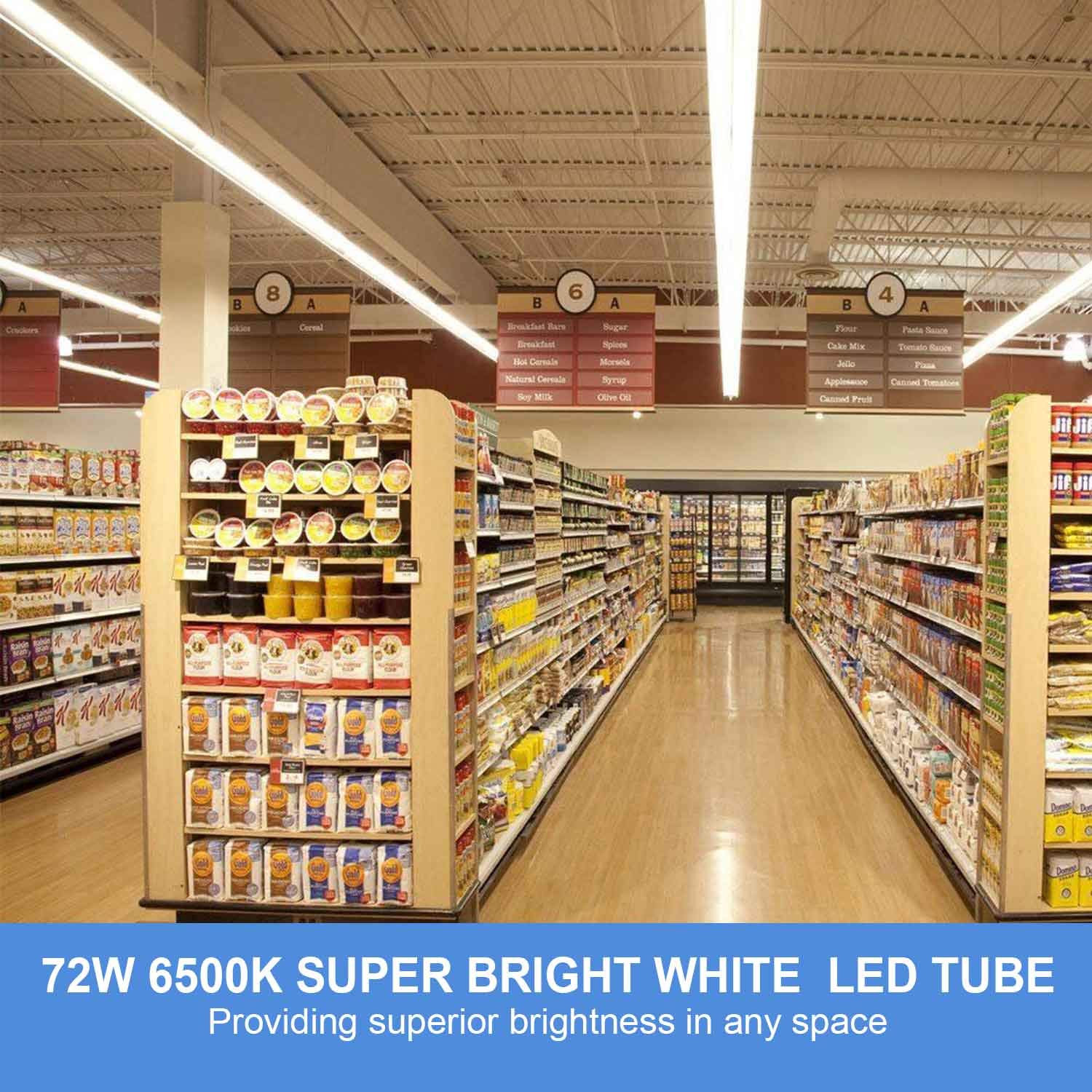 8FT LED Shop Light Fixture - 10 Pack White T8 Integrated Tube Lights, 72W 9500LM 6500K High Output with Clear Cover, V-Shape 270° Lighting for Garage, Warehouse & Workshop - Plug & Play Upgrade - Perfect for Industrial Spaces, Retail Stores and Home Garages