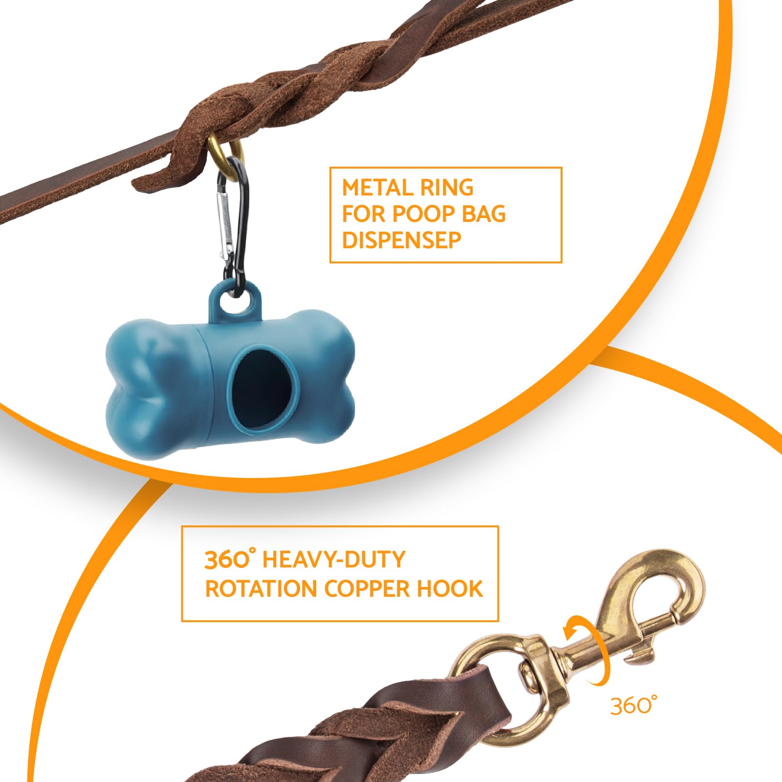 Premium 6ft Genuine Leather Braided Dog Leash - Heavy Duty 1/2 Inch Width for Training - Soft & Comfortable for Small Dogs (Brown) - Perfect for Walks, Hiking & Outdoor Adventures