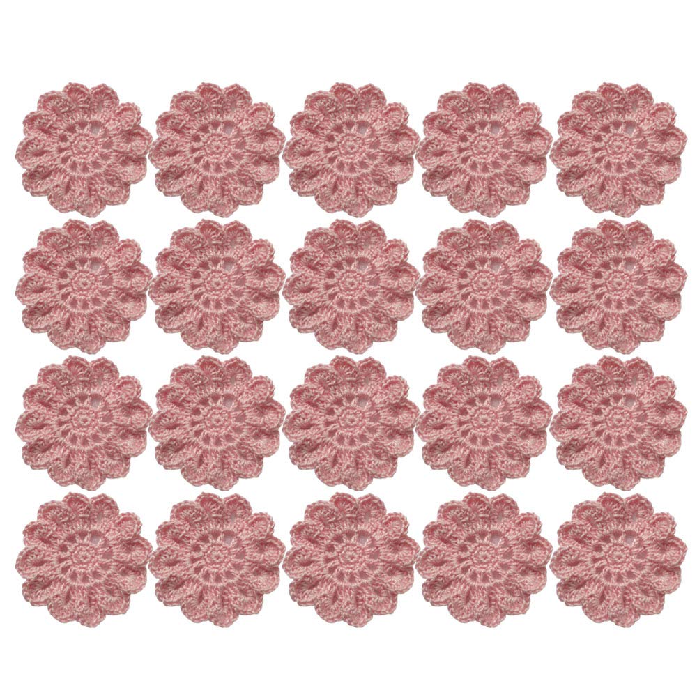2'' Handmade Crochet Flower Embellishments - Pack of 20 for DIY Crafts, Floral Garlands, Clothing Decoration, Headbands & Hats - Perfect for Gift Wrapping, Wedding Decor, and Home Accessories