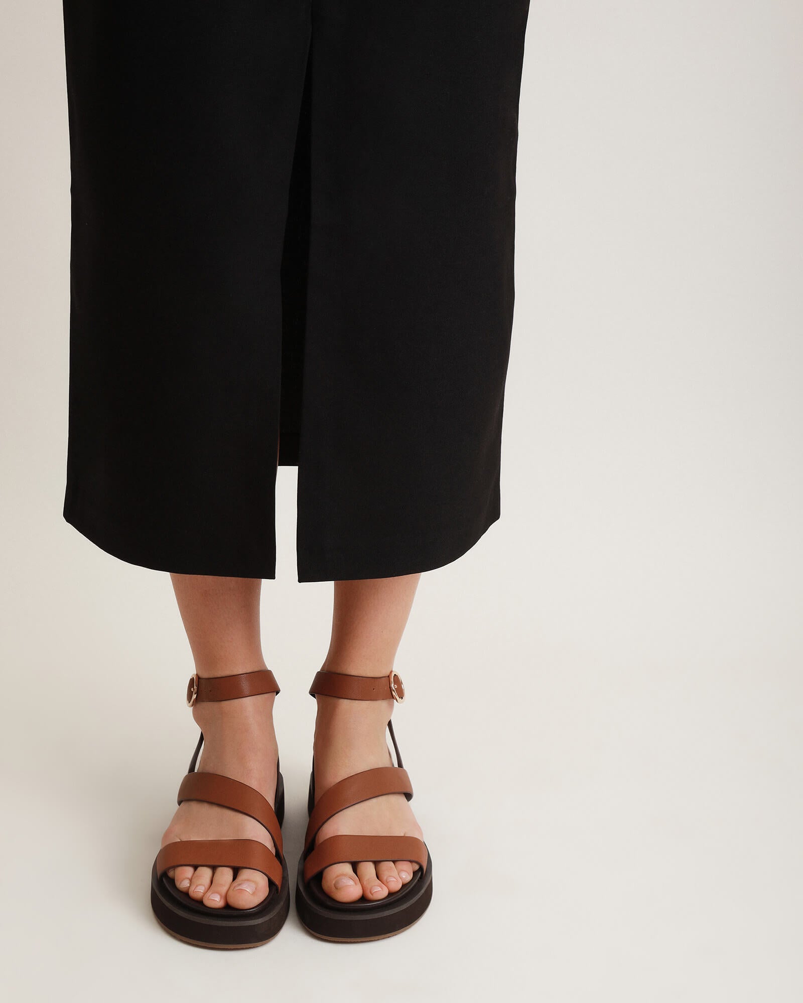 MARAIS Flat Sandals for Women - Dark Tan Genuine Leather Comfortable Slide Sandals | Perfect for Beach, Vacation, and Summer Outfits