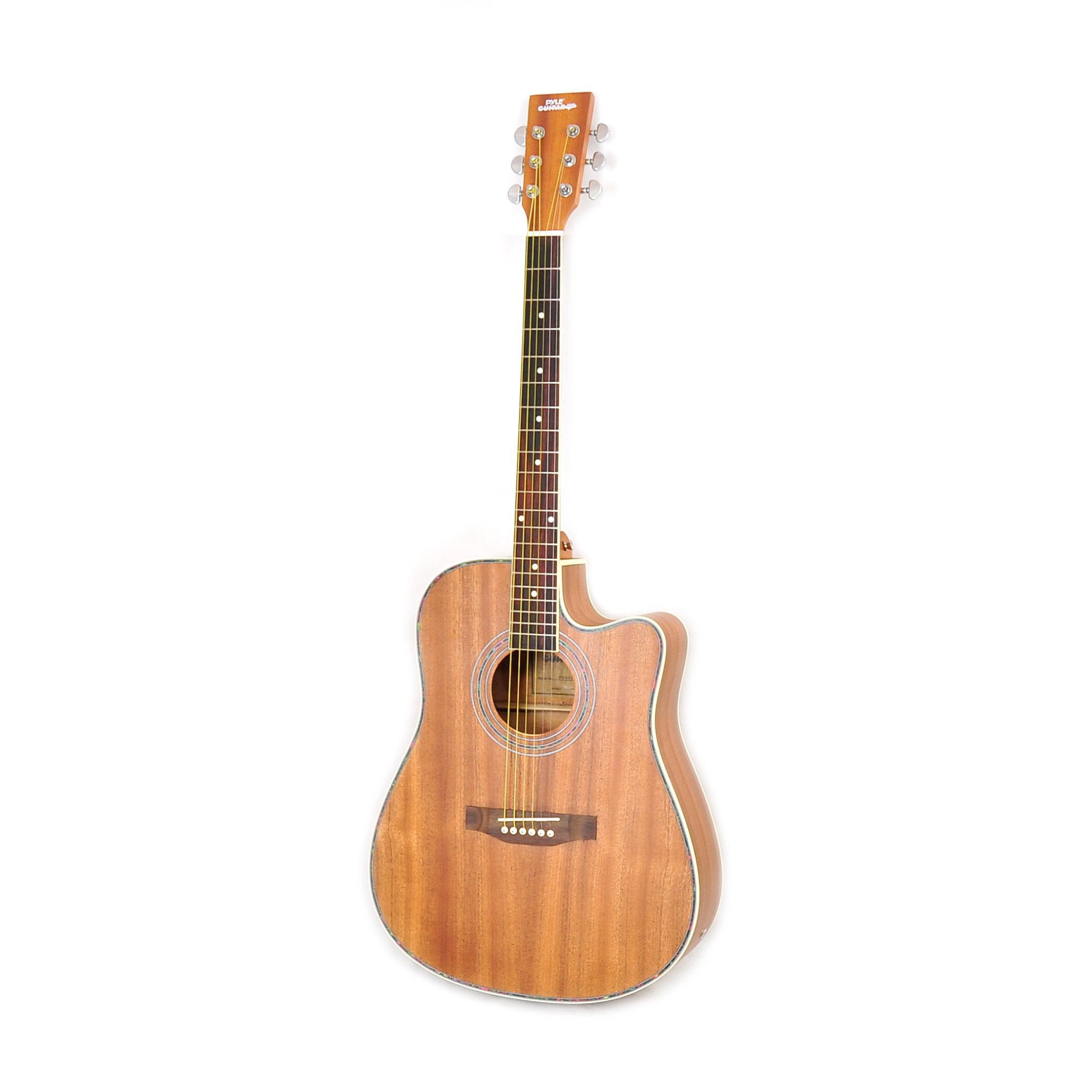 Pyle Dreadnought Acoustic-Electric Cutaway Guitar - 41” Mahogany Wood-Grain 6-String with Built-in Preamplifier, Gig Bag, Steel Strings, Nylon Strap, Tuner & Picks - Perfect for Beginners, Performances & Home Practice (Model PGA52RBR)