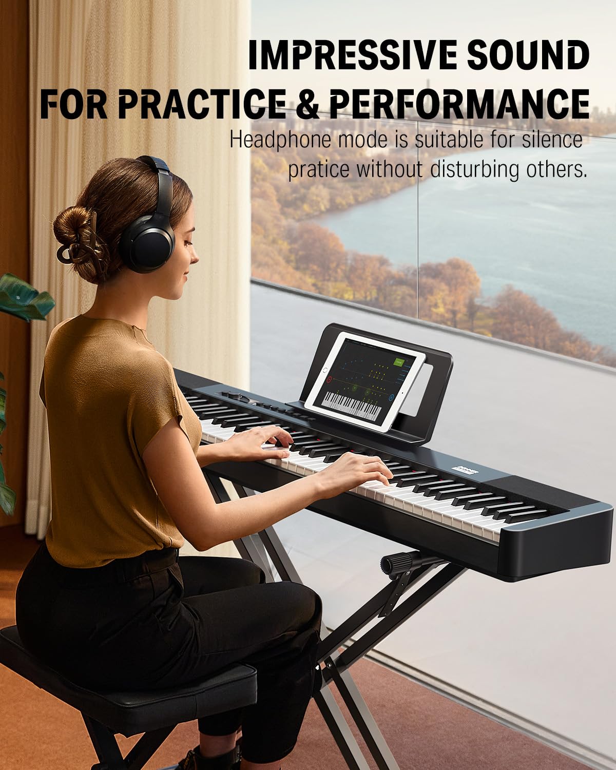 Donner DEP-20 Lite 88-Key Weighted Digital Piano for Beginners - Full Size Portable Electric Keyboard with Stand, Sustain Pedal & Stickers - Perfect for Home Practice, Studio Recording & Music Learning