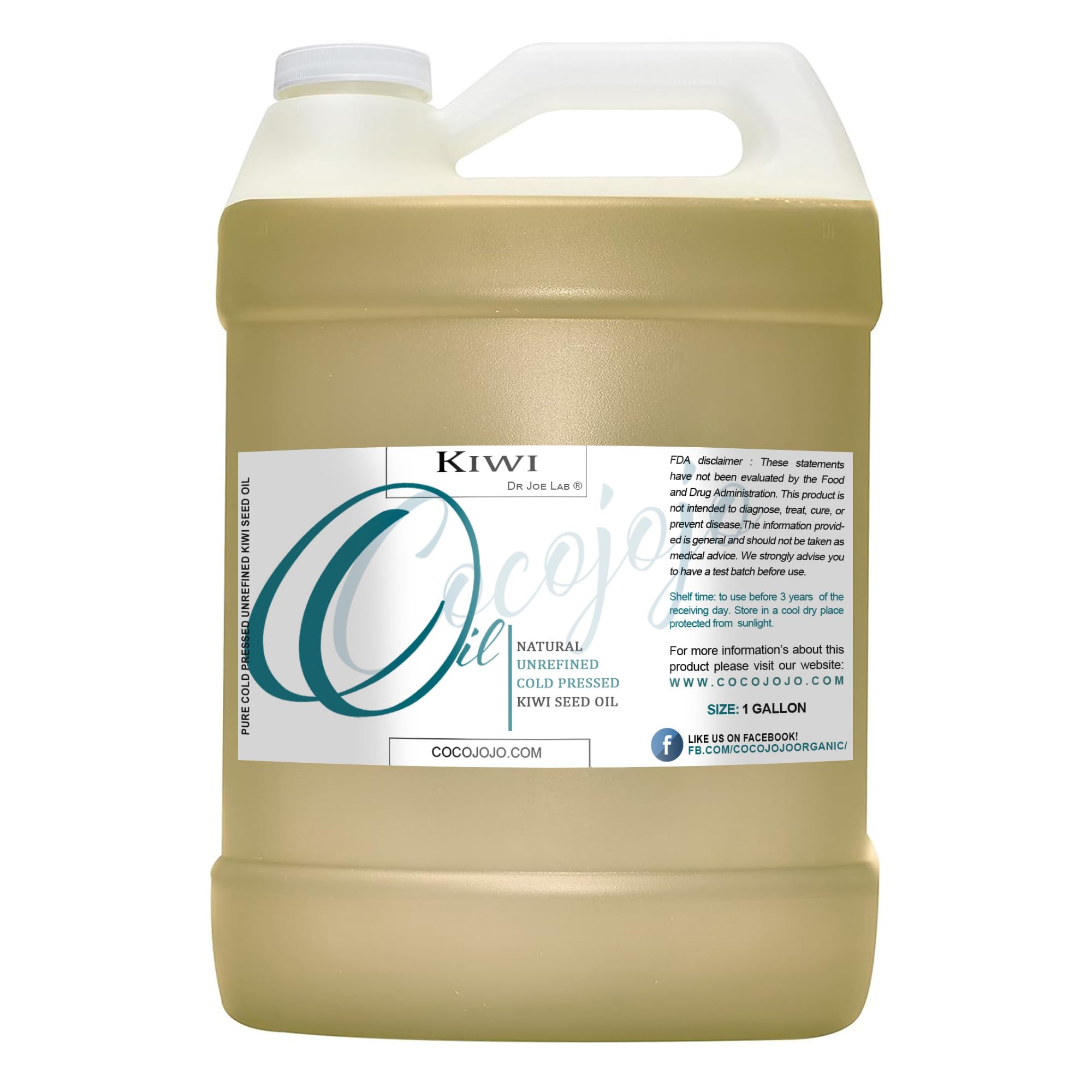Pure Cold Pressed Extra Virgin Kiwi Seed Oil 1 Gallon (128 oz) - Unrefined Natural Moisturizer for Hair, Skin, Nails & Beard - Hydrating, Nourishing & Soothing - Perfect for DIY Beauty, Massage & Aromatherapy
