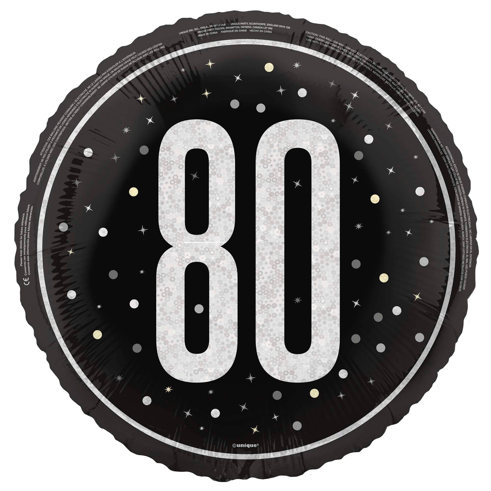 80th Birthday Black & Silver Foil Balloon - 18 Inch Large Party Decoration for Milestone Celebrations, Anniversaries & Special Events