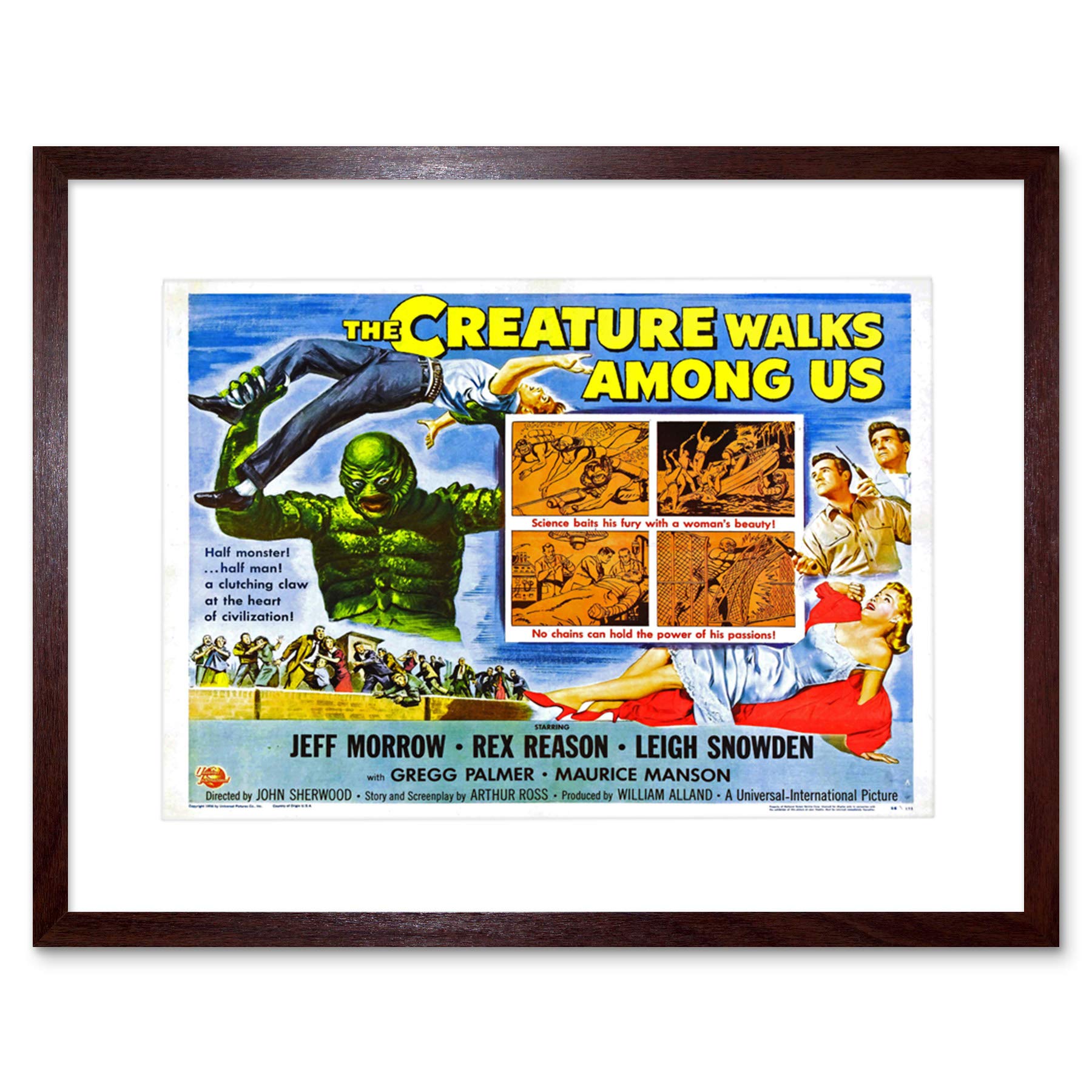 Movie Film Creature Walks Among Us - Horror Monster Black Framed Art Print Poster (12x18 Inches) - Perfect for Halloween Decor, Horror Movie Room & Gothic Home Theater