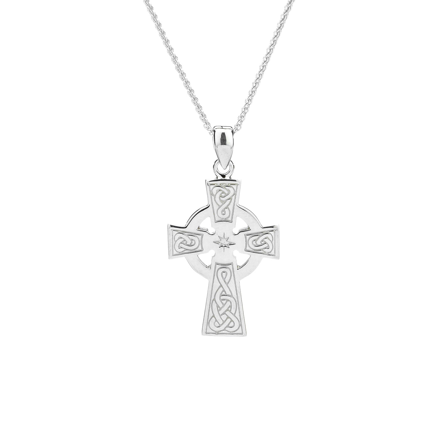 Silver Celtic Cross Pendant with Star Center Detail - Medium Size Religious Jewelry for Men & Women - Perfect for Gifts, Weddings, and Everyday Wear