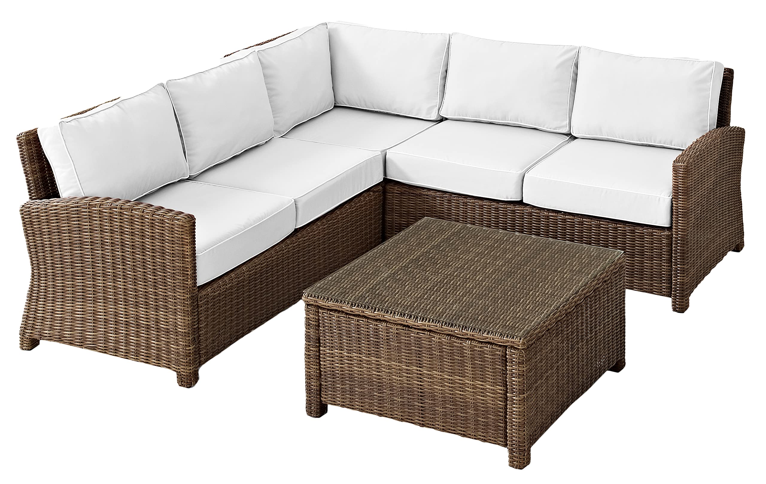 Crosley Bradenton 4-Piece Outdoor Sectional Sofa Set - Wicker Patio Furniture with Sunbrella Cushions in Brown | Perfect for Backyard, Poolside & Garden Relaxation