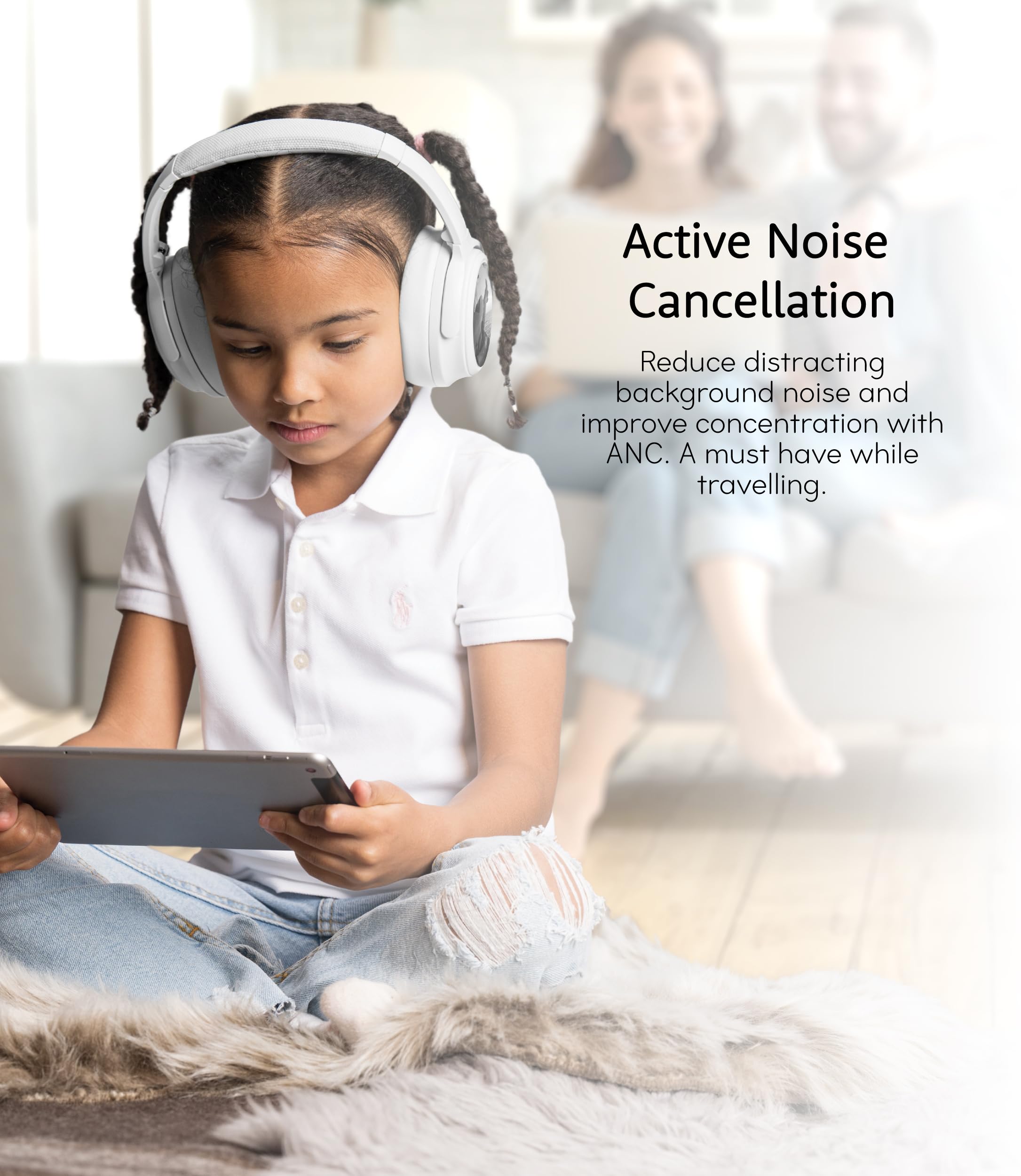 Onanoff BuddyPhones Cosmos Fun - Foldable ANC Bluetooth Headphones with Mic for Kids & Teens | SafeAudio Volume Limiting (75/85/94dB) | Wired/Wireless Use | Perfect for School, Travel & Home Learning (Blue)