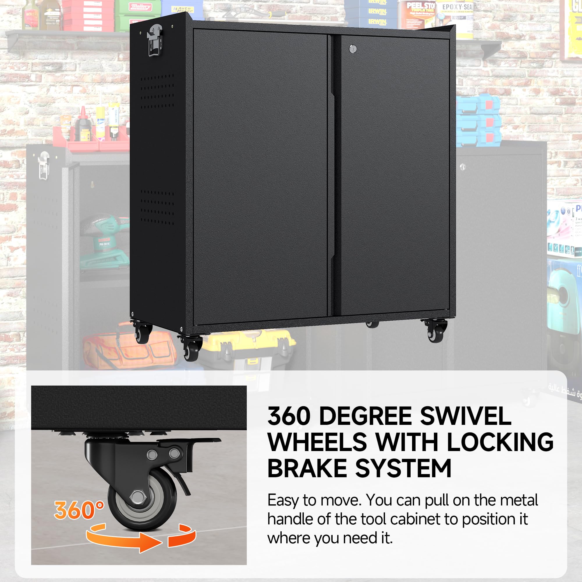Heavy-Duty Garage Storage Cabinet with Wheels - 34.2