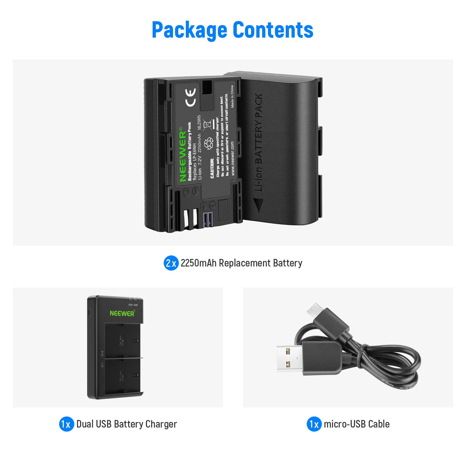 NEEWER LP-E6NH R6 II Replacement Li-Ion Battery Set for Canon Cameras - Compatible with EOS R6 Mark II, R5, R, RP - Perfect for Travel, Photography & Videography