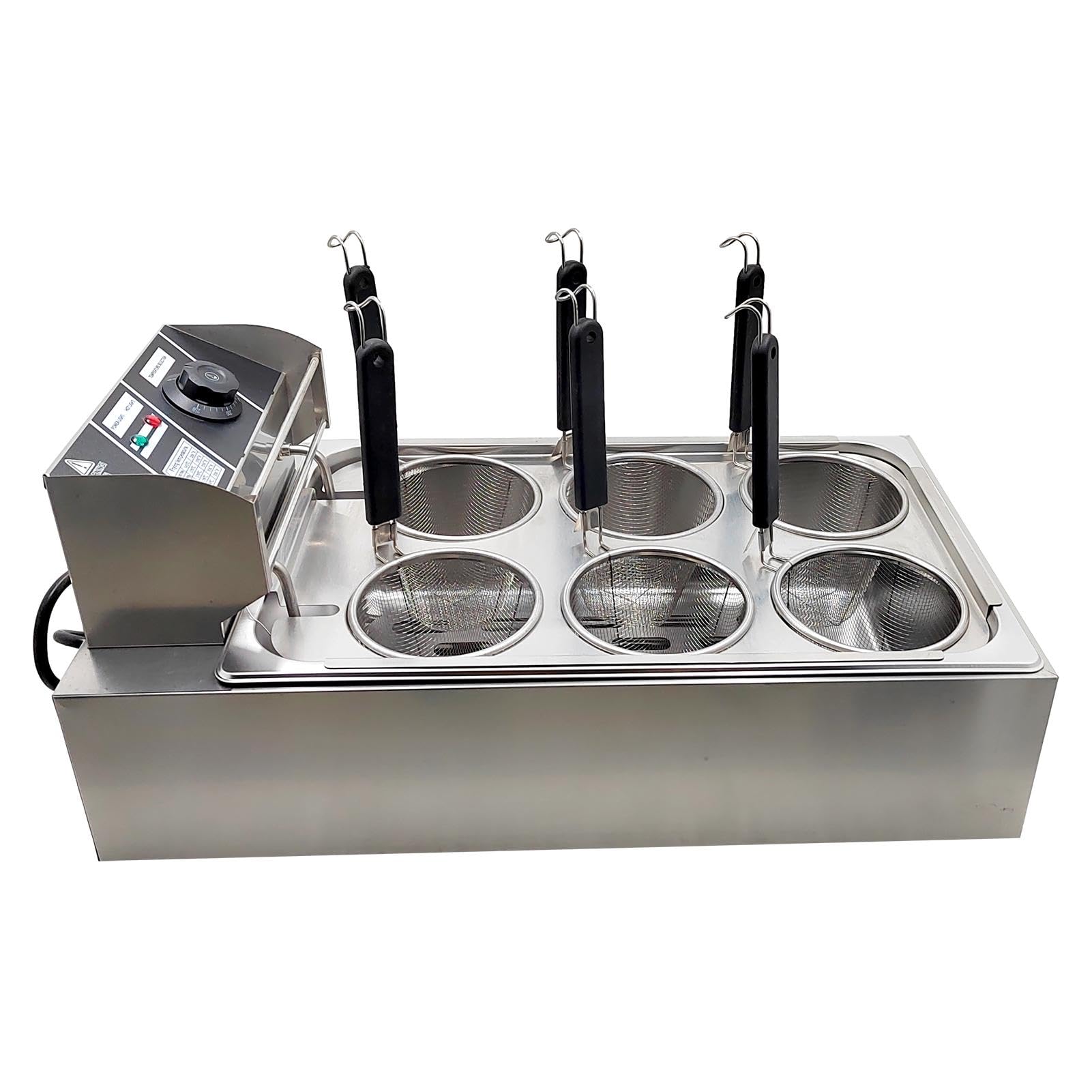 1500W Commercial Pasta Cooker - 6-Hole Stainless Steel Noodle & Dumpling Cooking Machine for Restaurants, Cafeterias & Food Stalls - Perfect for Macaroni, Vegetables & Asian Cuisine Preparation
