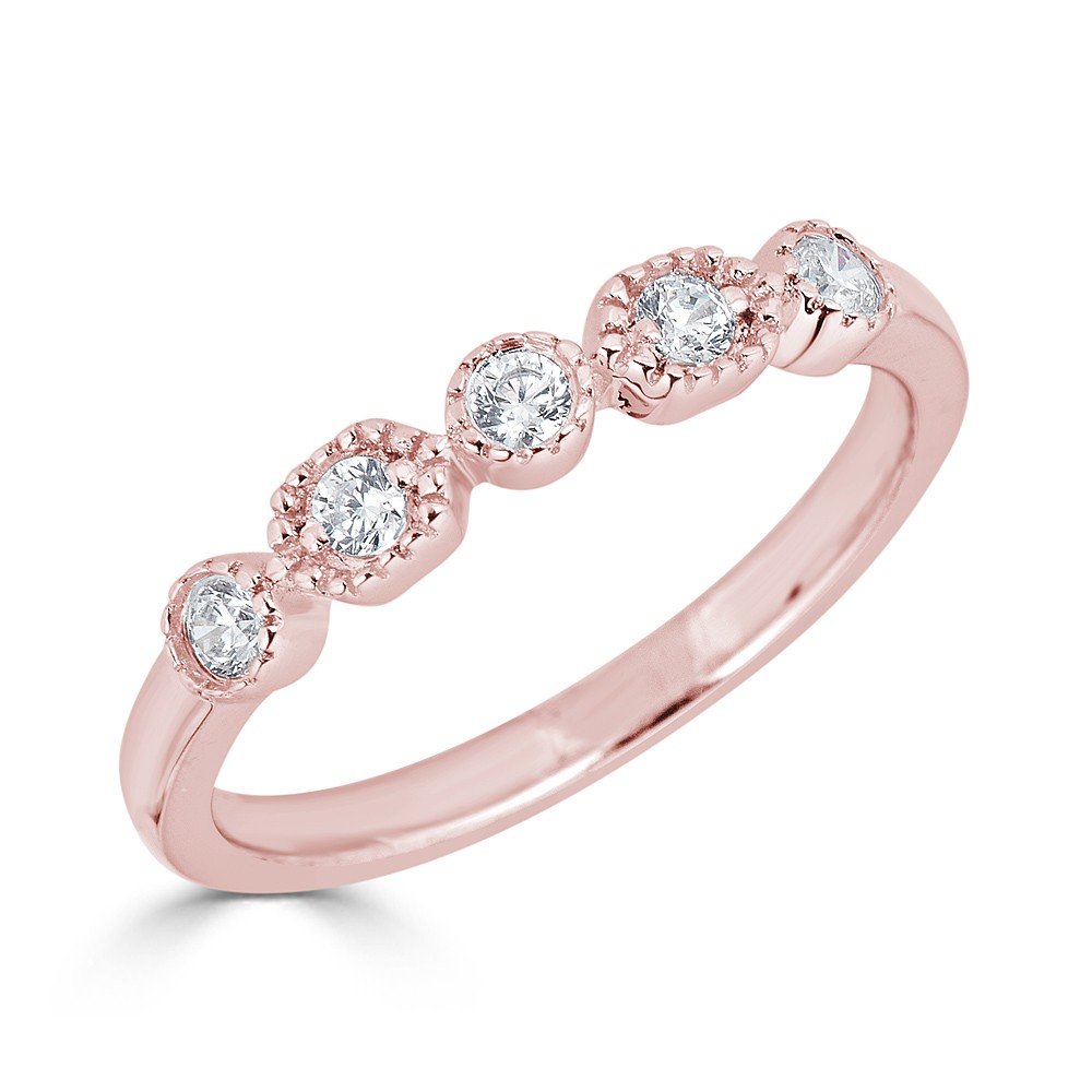 14KT Gold 1/5 CTW Diamond Hexagon & Round Milgrain Wedding Band - Elegant Stackable Ring for Anniversary, Engagement or Everyday Wear
