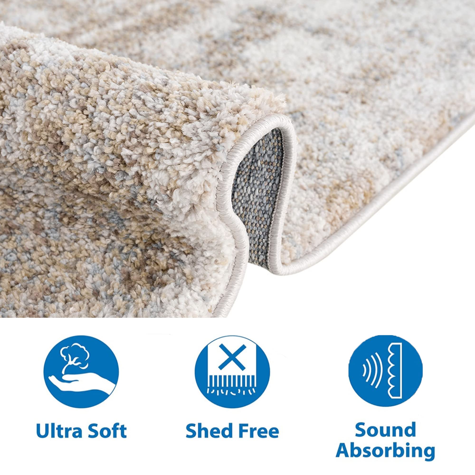 Madison Park Haley Woven Turkish Area Rugs 6'x9' Shag - Ultra Soft Grey/Cream Modern Living Room & Bedroom Carpet - Indoor Dining Accent Home Décor - Perfect for Cozy Spaces & Stylish Interiors