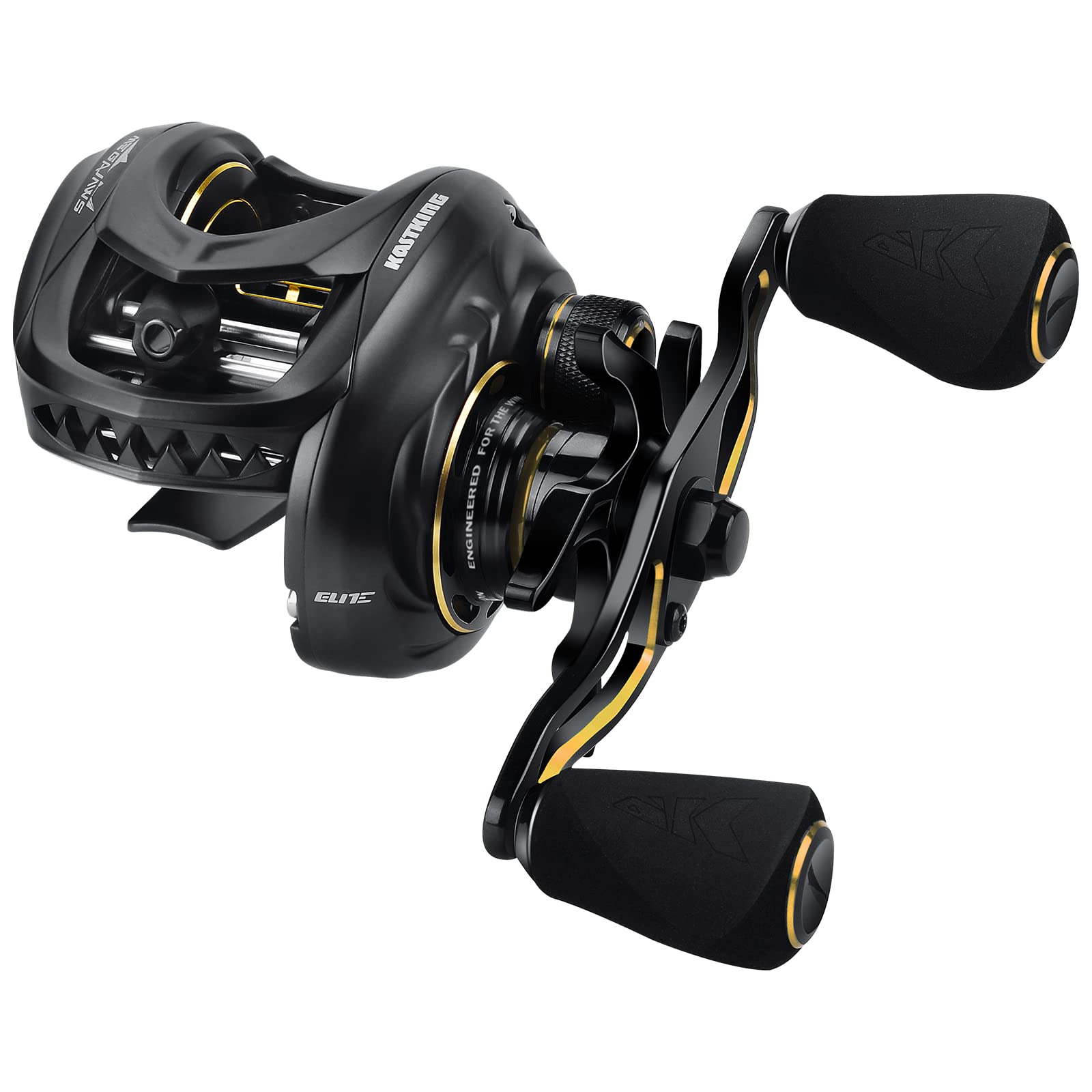 KastKing MegaJaws Elite Baitcasting Fishing Reel - Patented AMB System Eliminates Backlashes, Lightweight 6.4oz Aluminum Frame with Carbon Fiber Side Covers, Flipping Switch Function - Perfect for Bass Fishing, Saltwater Fishing, and Tournament Angling