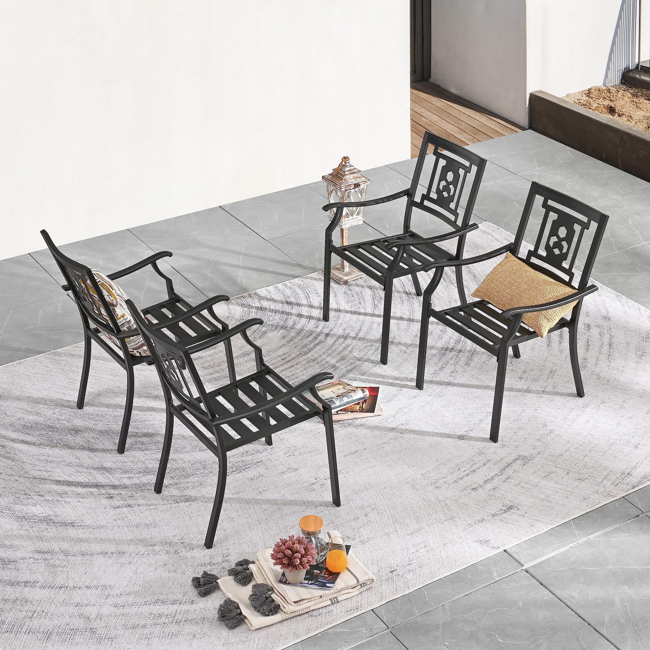 LOKATSE HOME 4-Piece Outdoor Patio Dining Chairs Set - Weather-Resistant Metal Frame Armchairs for Garden, Deck, Poolside & Backyard Decor - Comfortable Outdoor Furniture for Dining & Relaxing