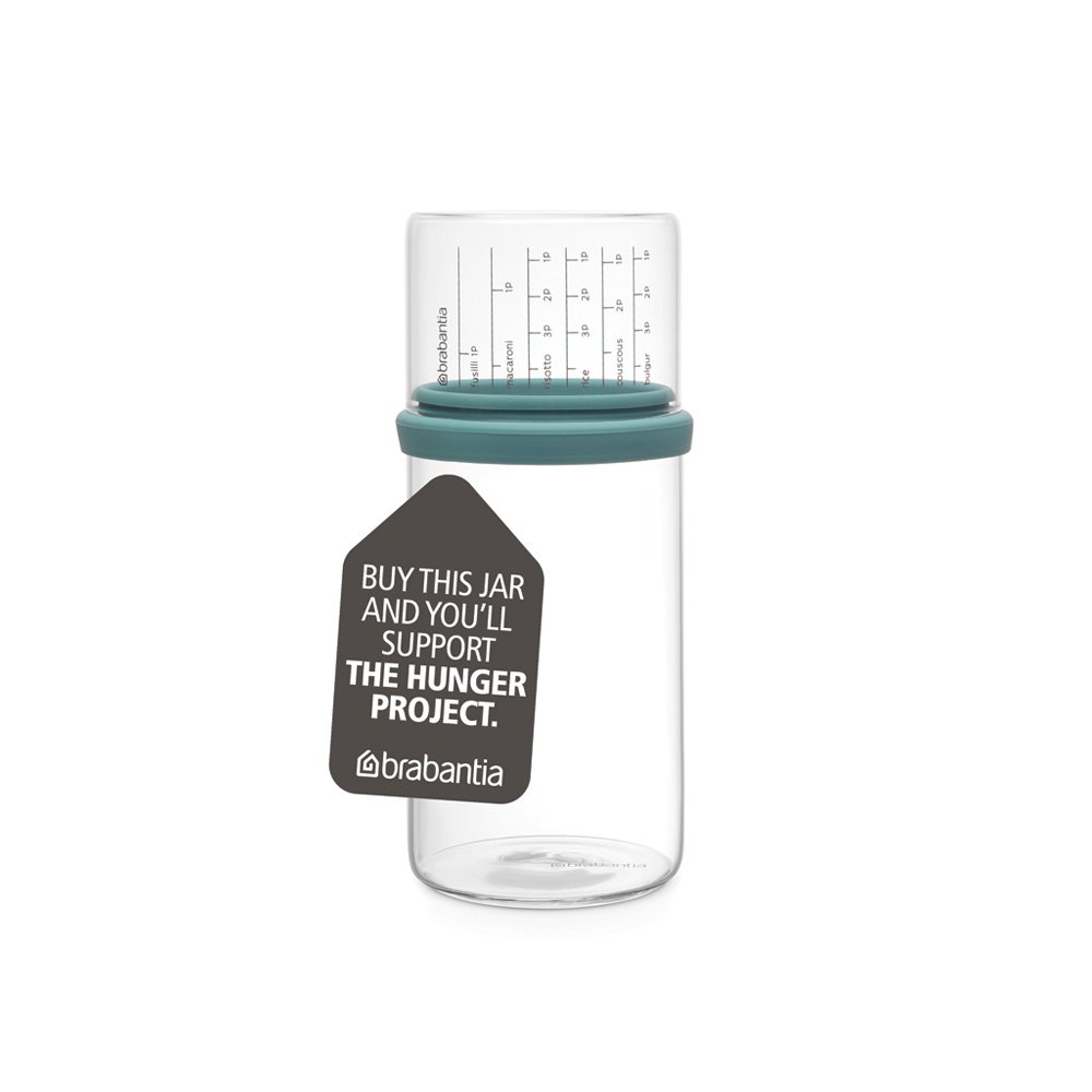 Brabantia 290244 1L Glass Storage Jar with Measuring Cup - Mint Green, 10.4 x 10.4 x 23 cm - Airtight Kitchen Container for Flour, Sugar, Coffee & Dry Food Storage