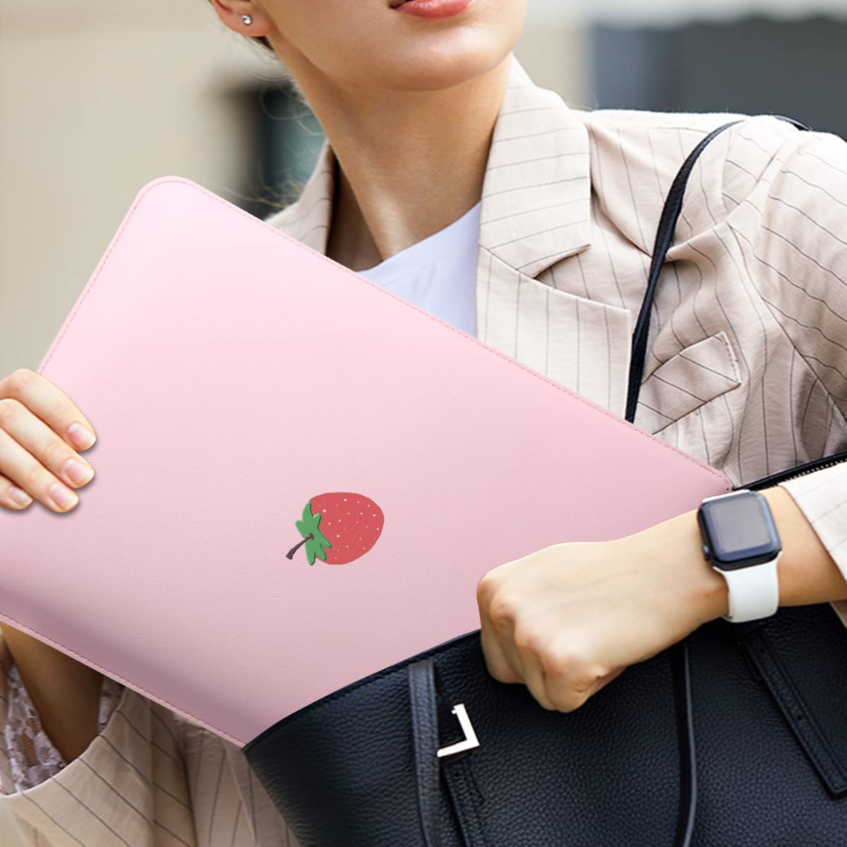 Strawberry Laptop Sleeve 13 Inch - Pink Faux Leather Protective Case for MacBook Air 13 & MacBook Pro 13 | Cute Computer Cover for Women & Girls | Perfect for School, Office & Travel Accessories