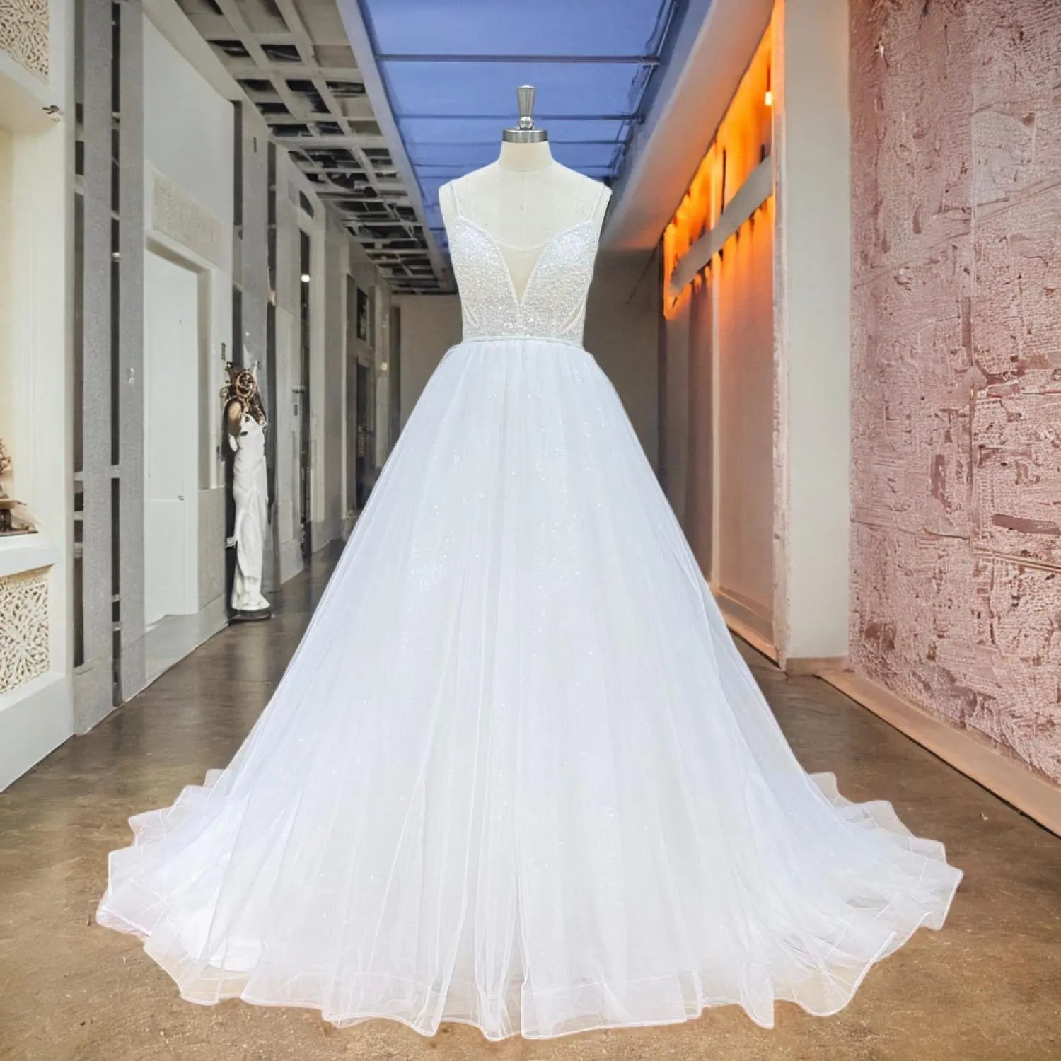 Elegant A-Line Wedding Dress with Thin Straps & Sweetheart Neckline - Pearl Beaded Bridal Gown for Beach, Church, or Garden Weddings