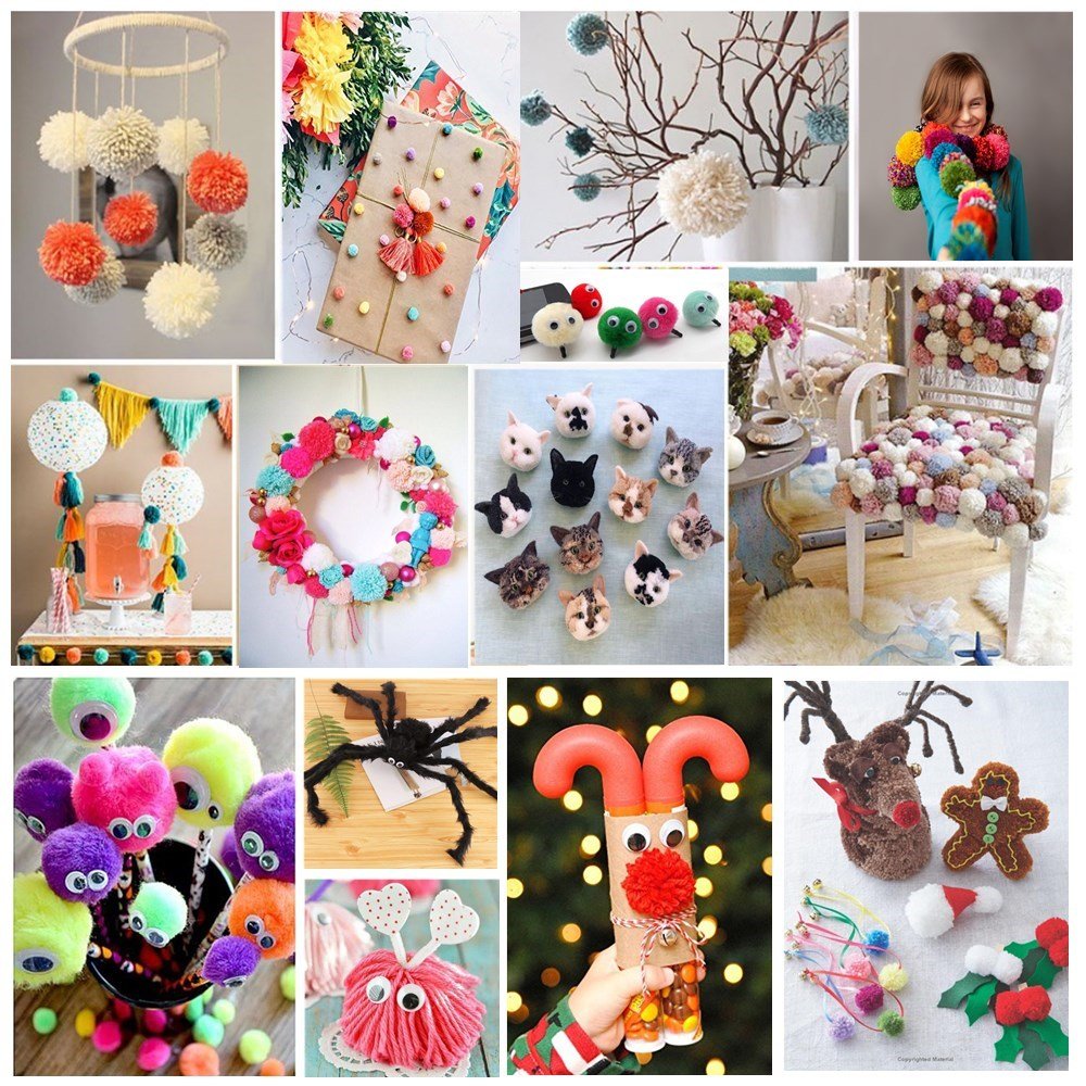 Pom Pom Maker Kit with 4 Pompom Makers, 12 Acrylic Yarn Skeins, 10 Knitting Stitch Markers, 10 Plastic Needles & Scissors - DIY Craft Supplies for Knitting, Crochet, Home Decor & Gift Making