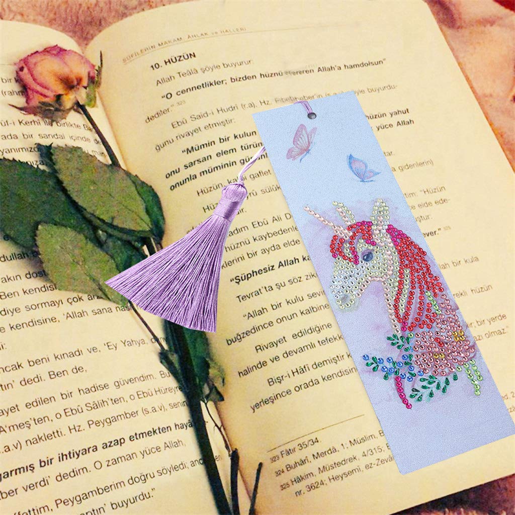 5D Diamond Painting Bookmarks Kit - DIY Rhinestone Mosaic Bookmark with Leather Tassel for Adults & Kids (Horse & Elephant Design) - Perfect for Reading, Gifts, and Craft Projects