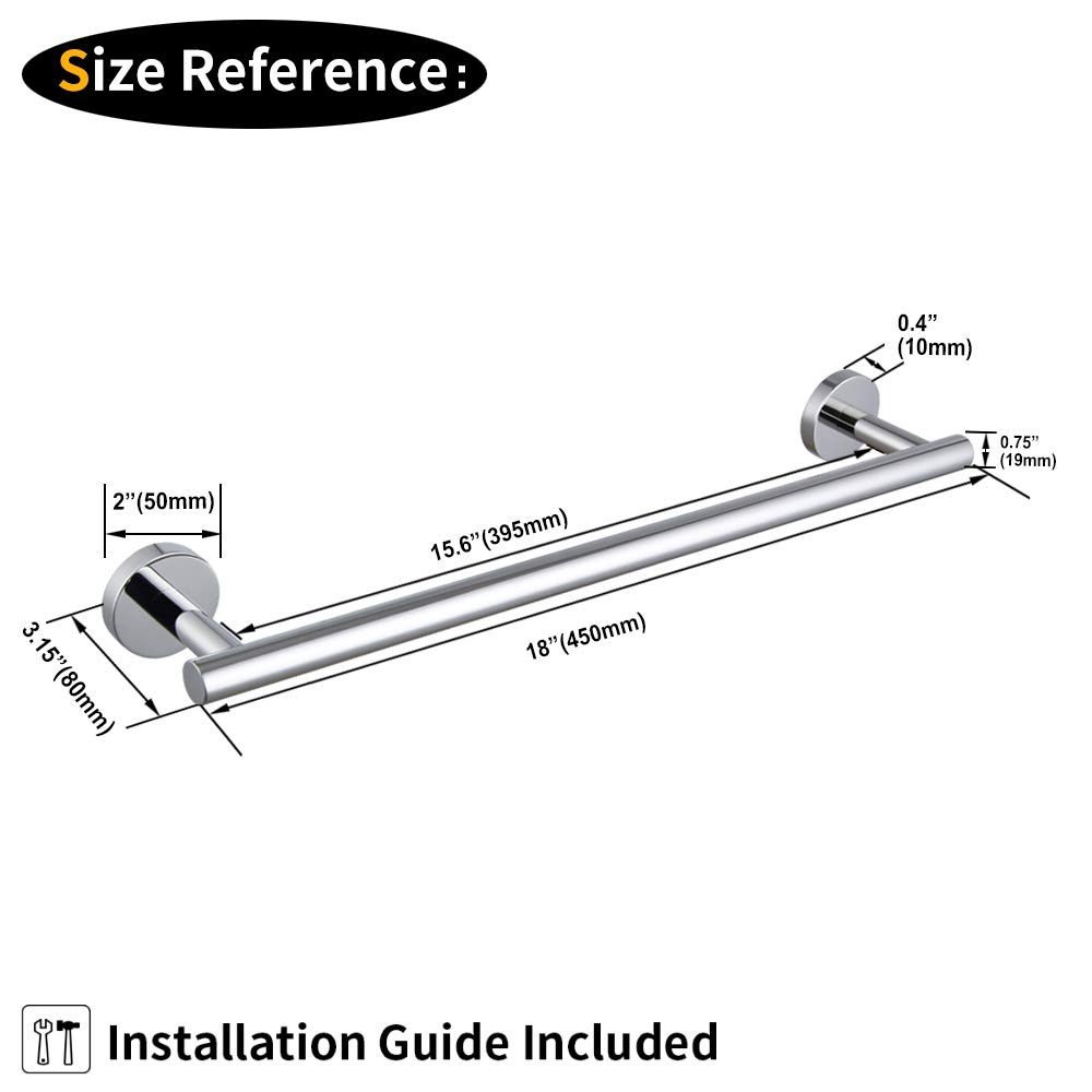 BEIGEEWY 18-Inch Stainless Steel Towel Bar - SUS 304 Wall Mounted Towel Holder for Bathroom - Modern Polished Finish Bath Accessories - Perfect for Showers, Spas & Luxury Home Decor