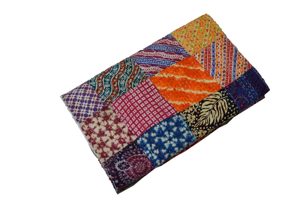 Handmade Indian Cotton Kantha Quilt - Queen Size 90
