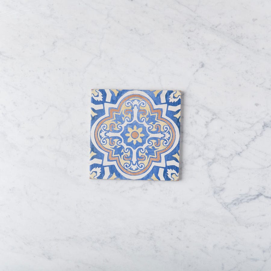 Premium Cowra Blue Encaustic Look Ceramic Tile - Vintage Style Floor & Wall Tile for Bathroom, Kitchen, and Backsplash Design