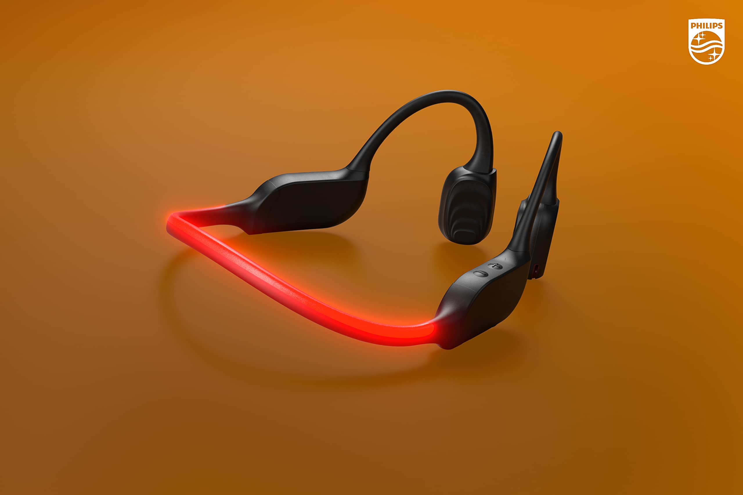 PHILIPS A7607 Wireless Bone Conduction Headphones - Bluetooth Open-Ear Headset with AI Noise Cancelling Mic, 9H Battery & Fast Charge, IP66 Waterproof, LED Safety Lights & App Control (Black) - Perfect for Running, Cycling & Outdoor Sports