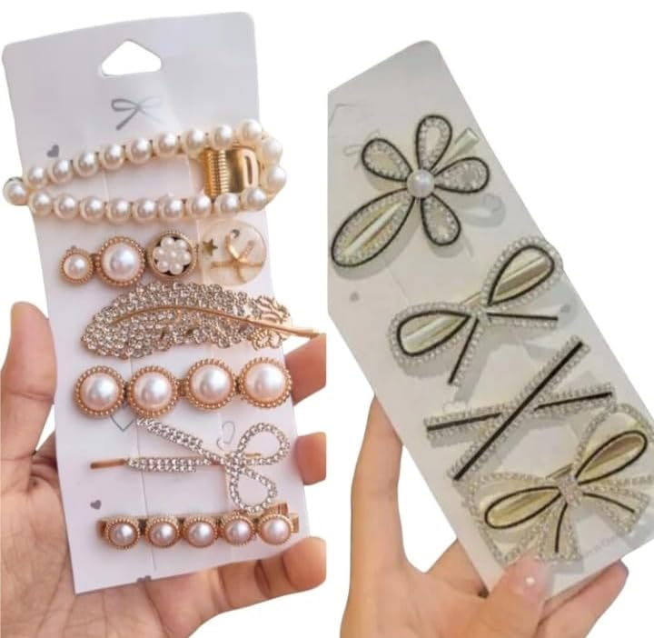 10-Piece Korean Style Pearl Barrettes Hair Clip Set for Women - Elegant Marble Alligator & Duckbill Hairpins, Hair Accessories for Weddings, Parties & Daily Styling