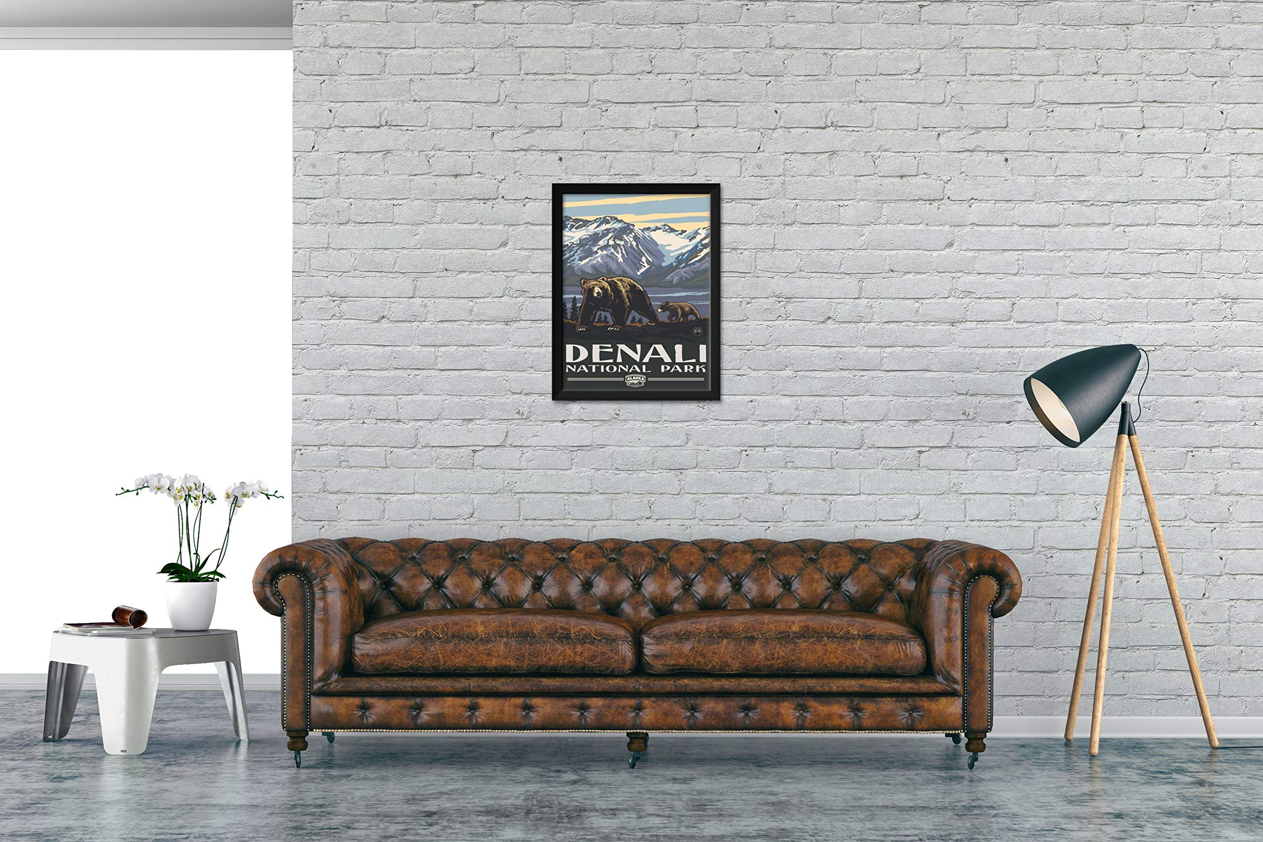 Denali National Park Alaska Grizzlies Framed Art Print - 20x26 Inch Wildlife Wall Decor by Paul A. Lanquist - Perfect for Living Room, Office & Cabin Decor
