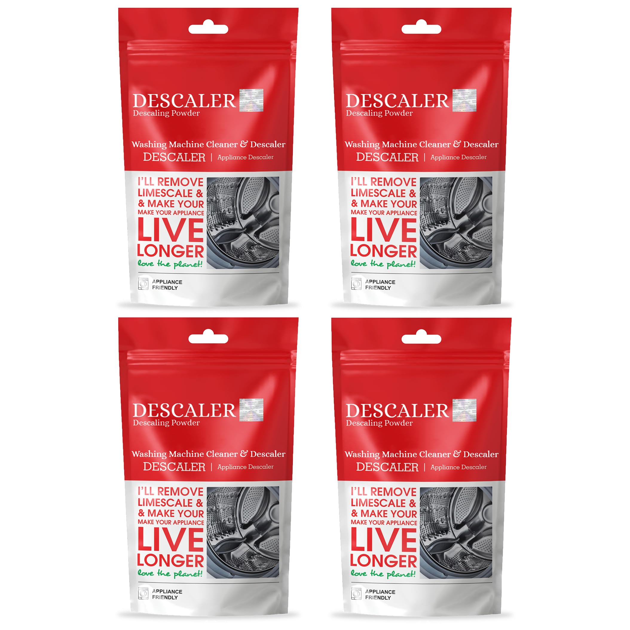 Washing Machine Cleaner & Descaler Powder - 100g (Pack of 4) for Front Load & Top Load Washers - Removes Limescale, Odors & Residue - Ideal for Monthly Maintenance & Deep Cleaning