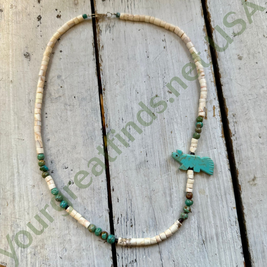Vintage Conch Shell Heishi Bead Turquoise Necklace - Handmade Boho Jewelry for Women, Natural Stone Beaded Choker with Sterling Silver Clasp | Perfect for Beach Weddings, Music Festivals & Boho Fashion