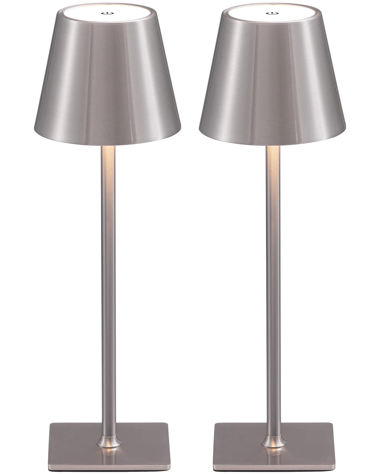 KDG 2 Pack Cordless Table Lamp - Portable LED Desk Lamp with 5000mAh Rechargeable Battery, 3 Color Stepless Dimming - Perfect for Restaurant, Bedroom, Bar, Outdoor Party, Camping & Coffee Shop Night Light (Brushed Nickel) - Ideal for Home Decor, Reading, Study & Mood Lighting