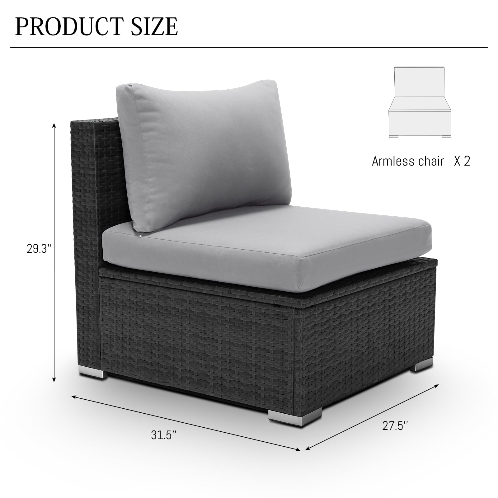2-Piece PE Rattan Patio Furniture Set - Armless Outdoor Sofas with Thick Cushions, All-Weather Wicker Seating for Backyard, Deck, Garden, Balcony & Poolside (Light Grey) - Perfect for Relaxing & Entertaining Guests