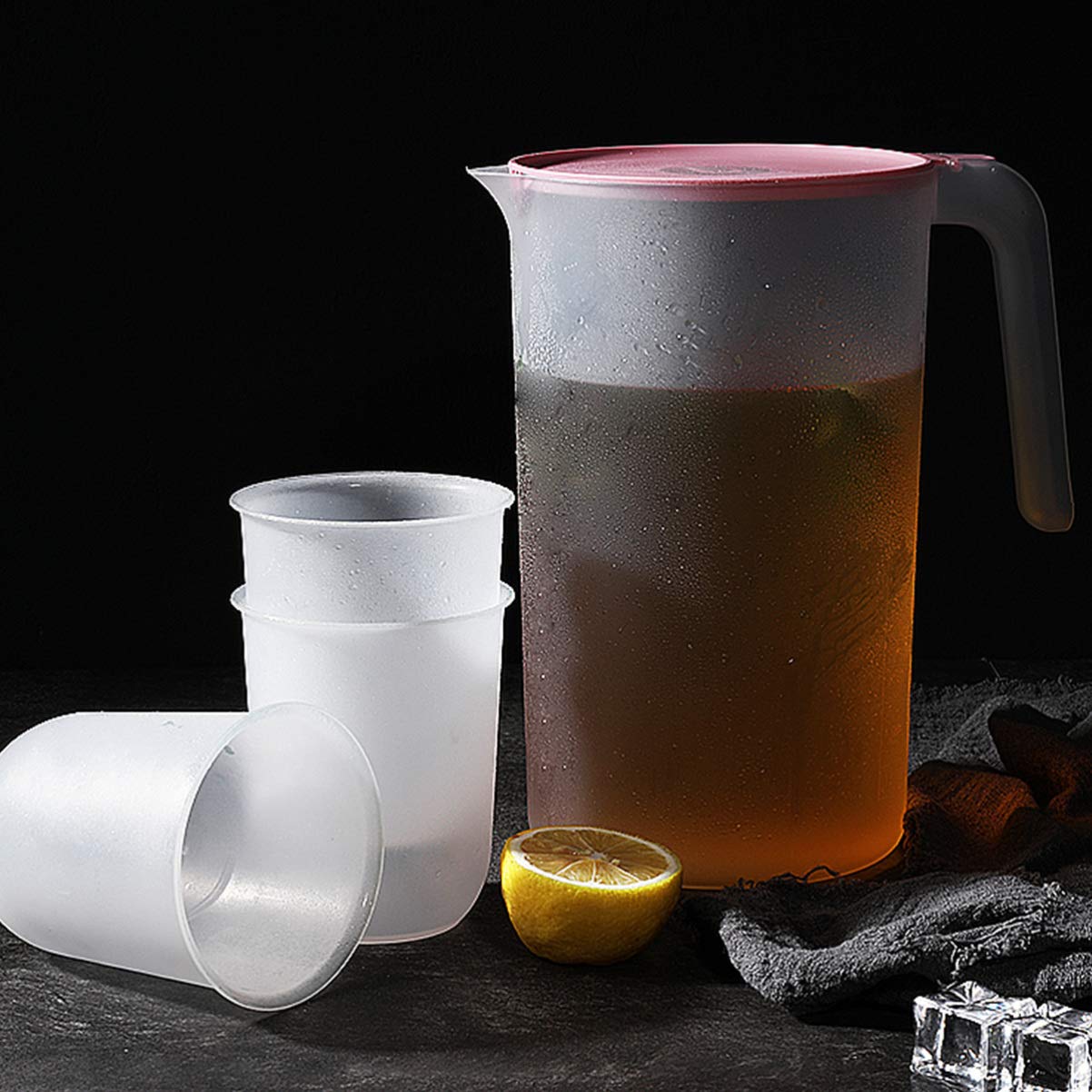Hemoton 1pc Glass Pitcher with Lid - 64oz Black Cold Water Pitcher for Coffee, Juice & Beverages | BPA-Free Drink Dispenser for Refrigerator, Parties & Home Use