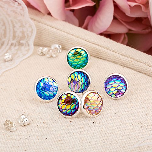 Trio Mermaid Scale Silver Tone Stud Earrings - Seafoam, Clear & AB Blue Best Friend Jewelry for Women | Perfect for Beach Parties, Bridesmaid Gifts & Everyday Wear