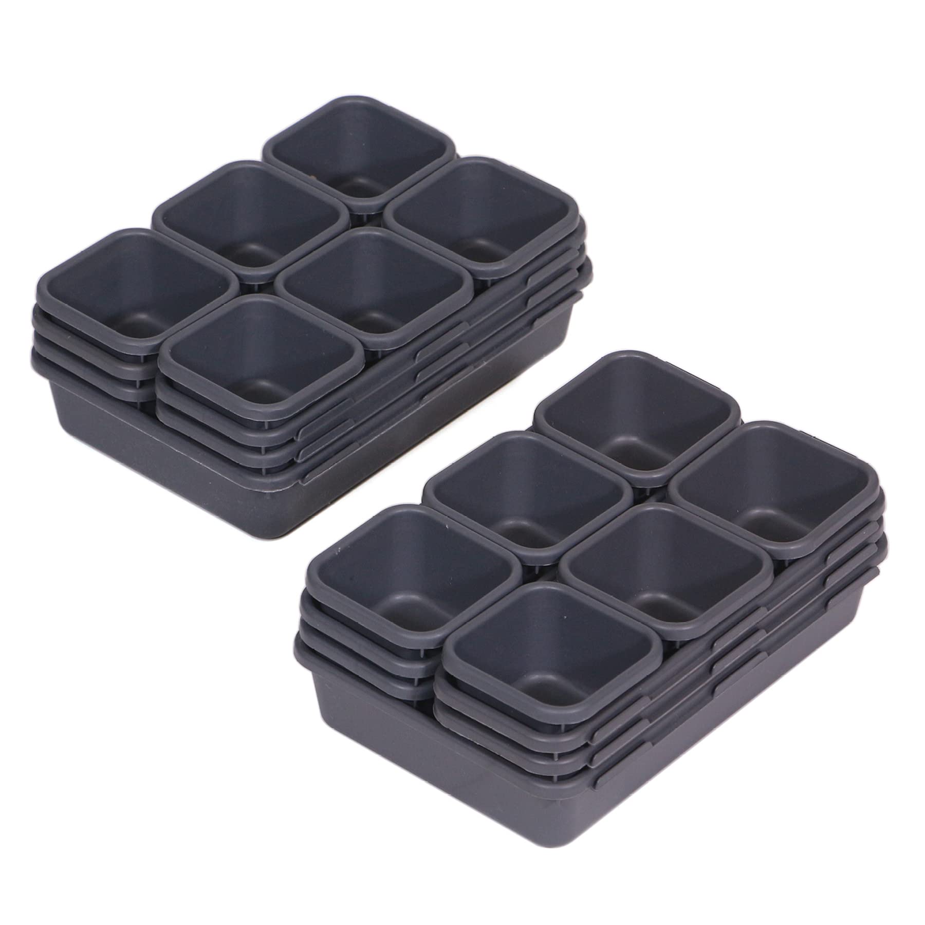 32 Pack Interlocking Plastic Drawer Organizer Trays - Narrow Shallow Storage Bins with Dividers for Kitchen, Bathroom, Office, Vanity & Dresser - Perfect for Makeup, Utensils, Jewelry & Small Item Organization