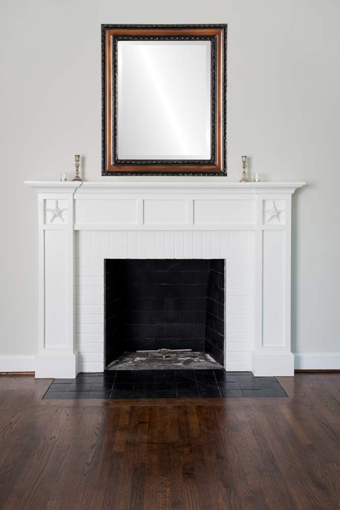 OVALCREST 26x32 Inch Rectangle Beveled Wall Mirror - Walnut Finish Dorset Style Home Decor - Perfect for Living Room, Bedroom & Entryway