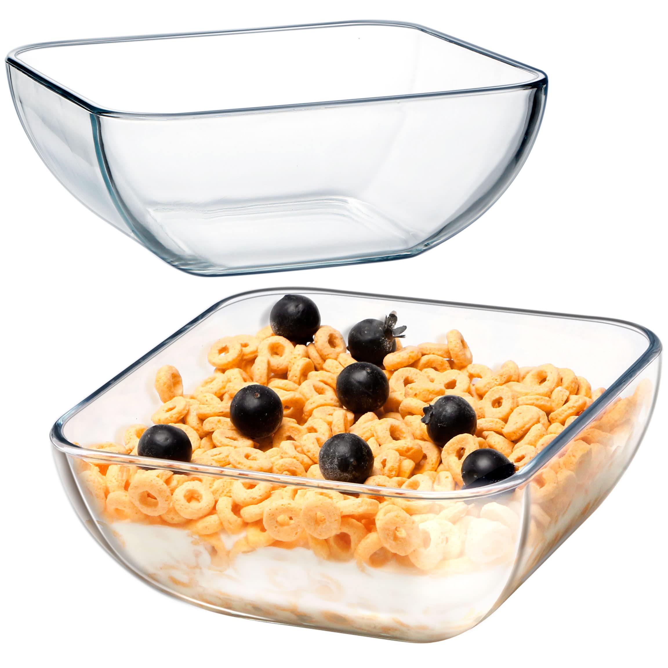 NUTRIUPS 7-Inch Square Glass Bowl Set of 2 - Microwave & Oven Safe Salad Bowls for Serving, Meal Prep, and Food Storage - Perfect for Salads, Desserts, and Party Snacks
